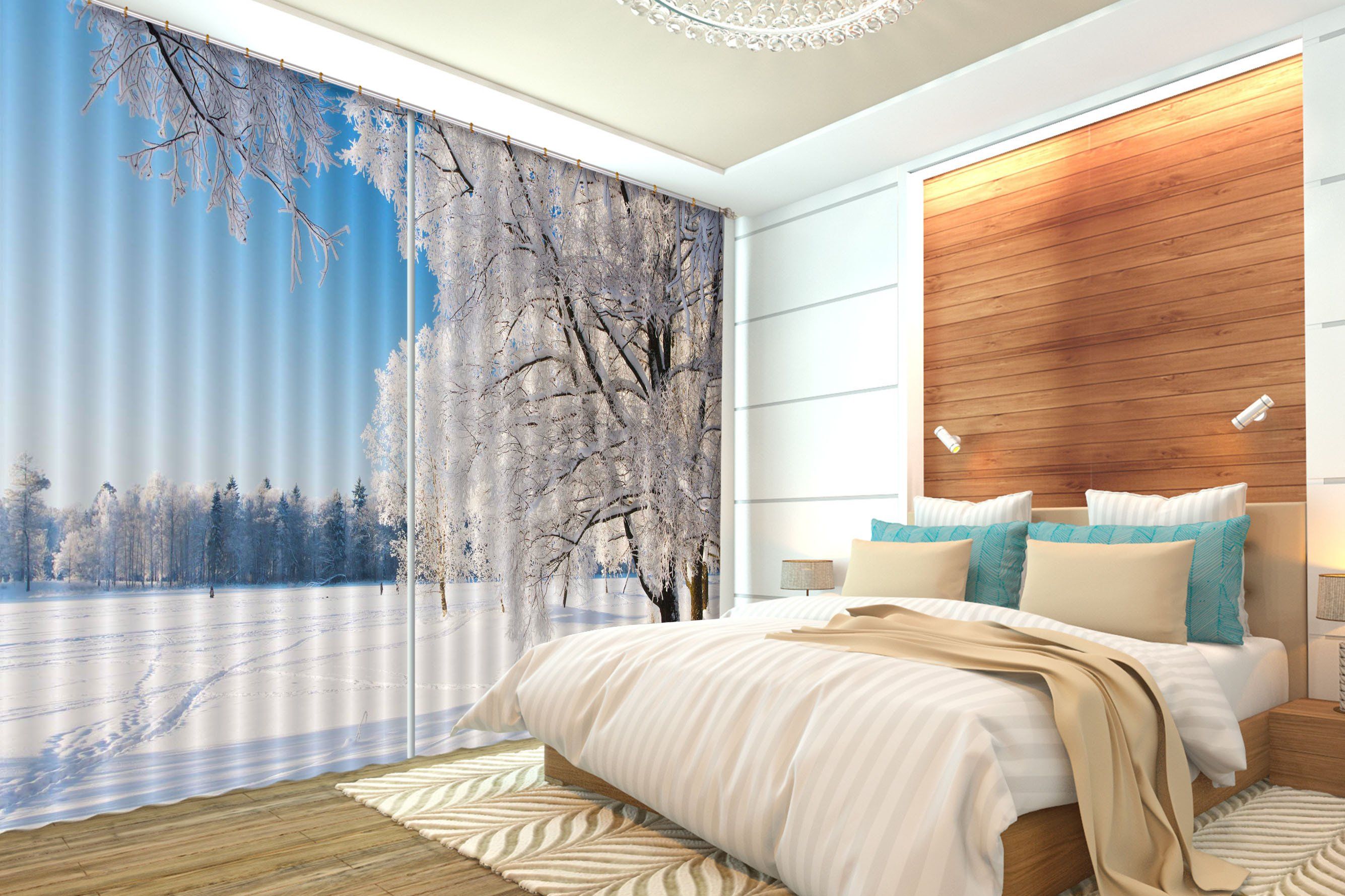3D Snow Covered Trees Scenery 680 Curtains Drapes Wallpaper AJ Wallpaper 