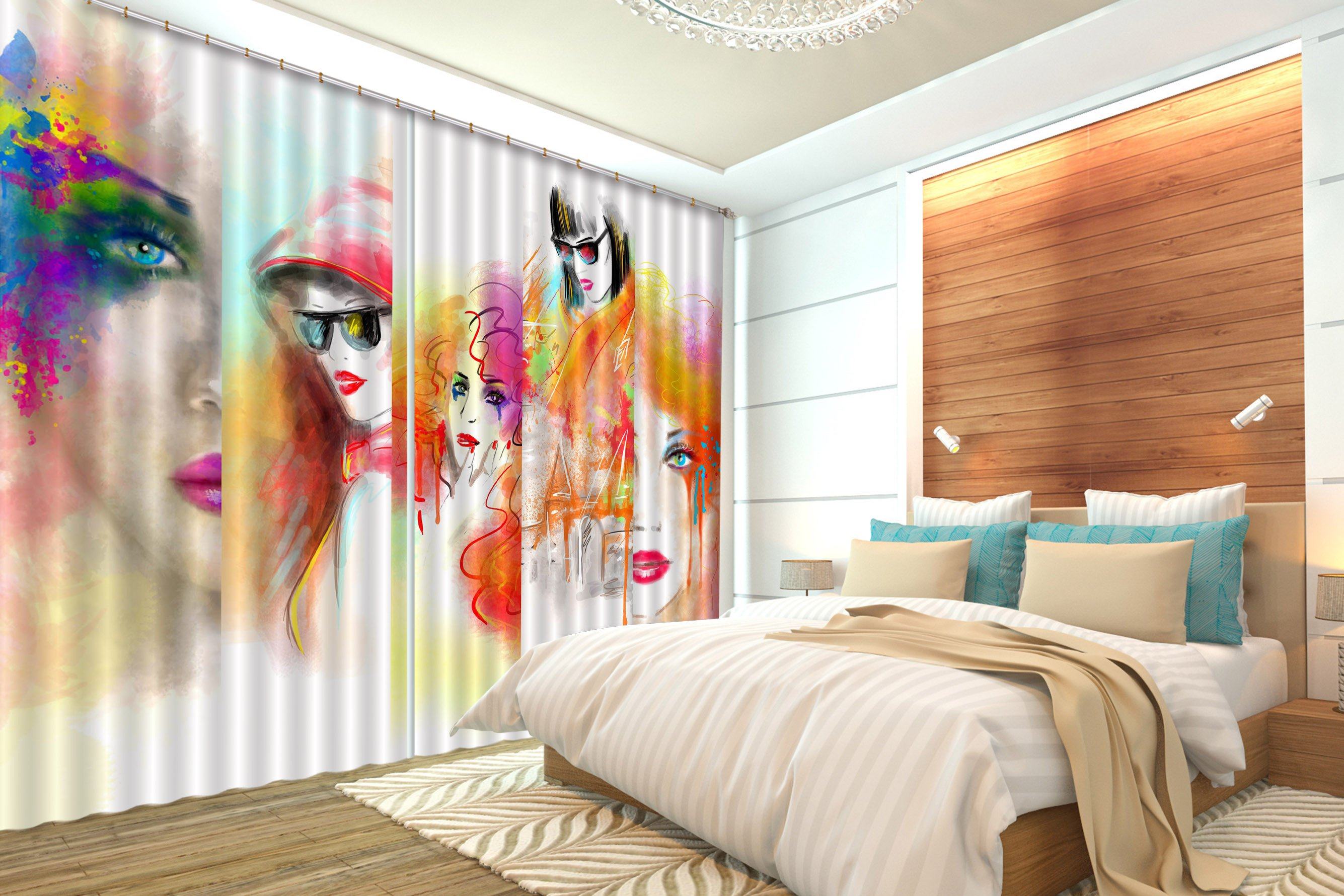 3D Graffiti Color Women 559 Curtains Drapes Wallpaper AJ Wallpaper 
