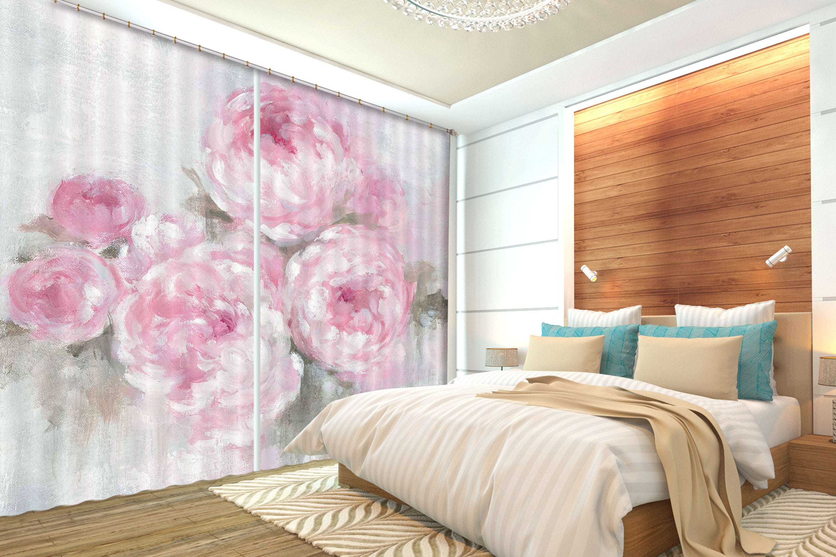 3D Pink Rose Flower 3060 Debi Coules Curtain Curtains Drapes