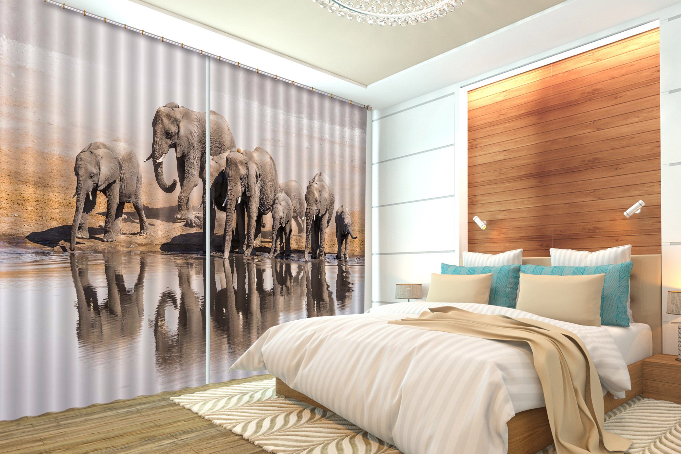3D Drinking Elephants 547 Curtains Drapes Wallpaper AJ Wallpaper 