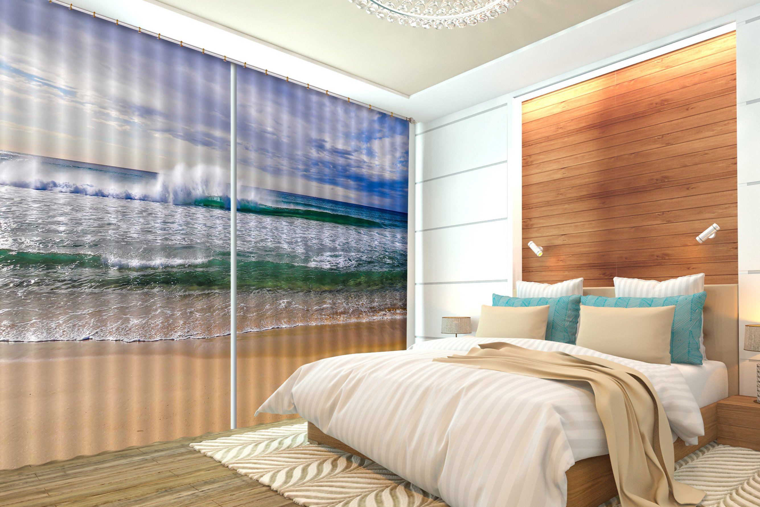 3D Blue Sea Waves 350 Curtains Drapes Wallpaper AJ Wallpaper 