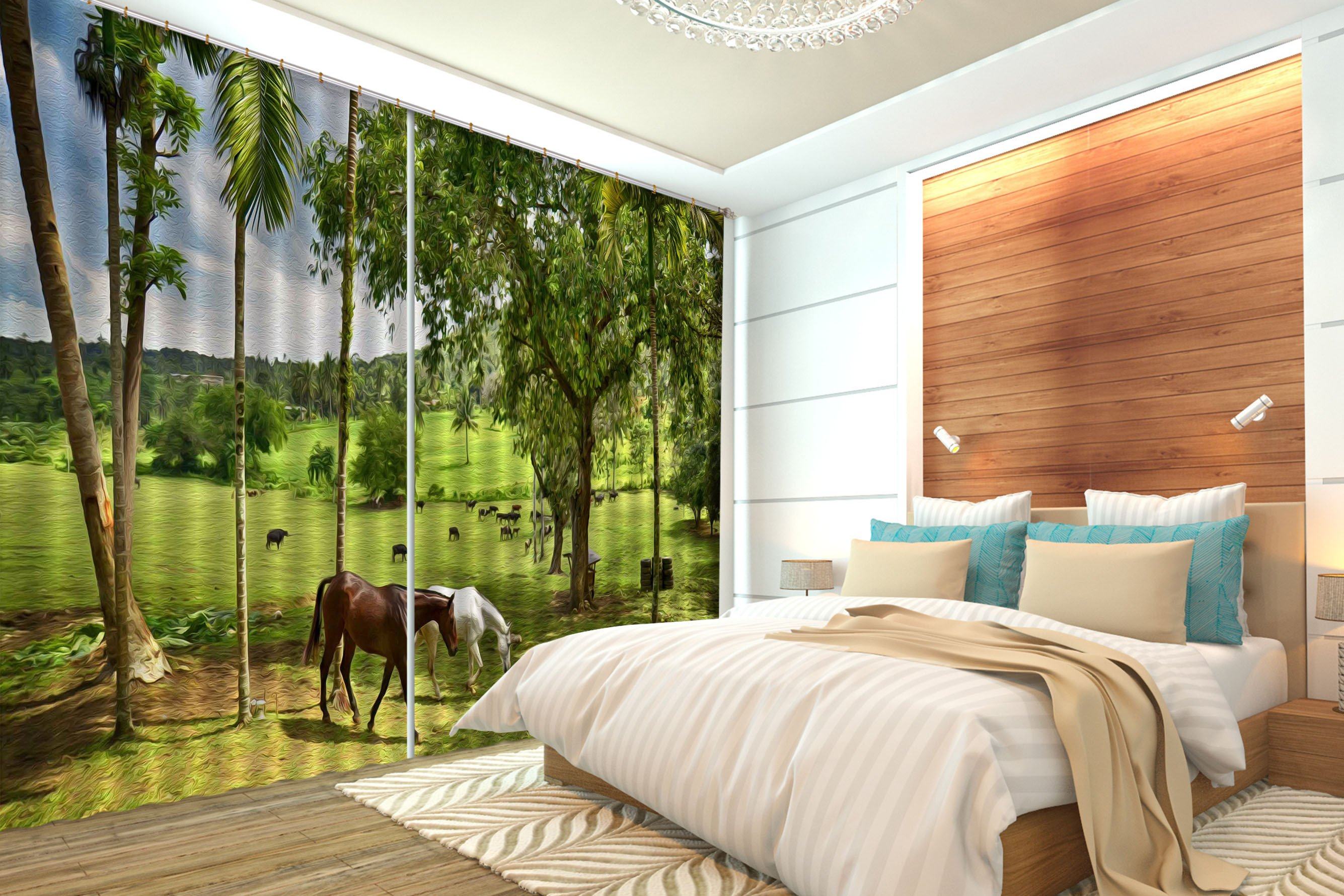 3D Horse Ranch Trees 629 Curtains Drapes Wallpaper AJ Wallpaper 