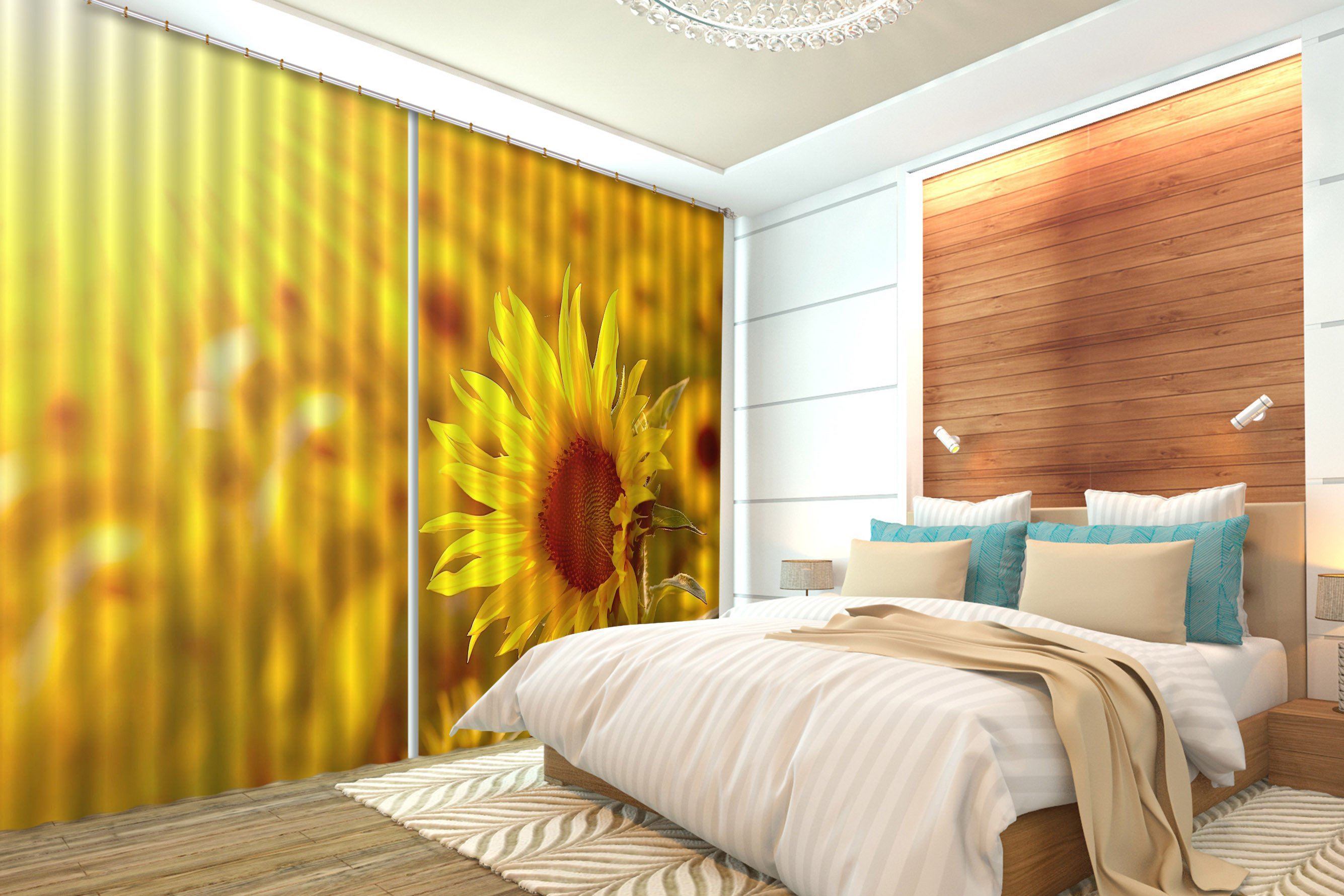 3D Shining Sunflower 270 Curtains Drapes Wallpaper AJ Wallpaper 