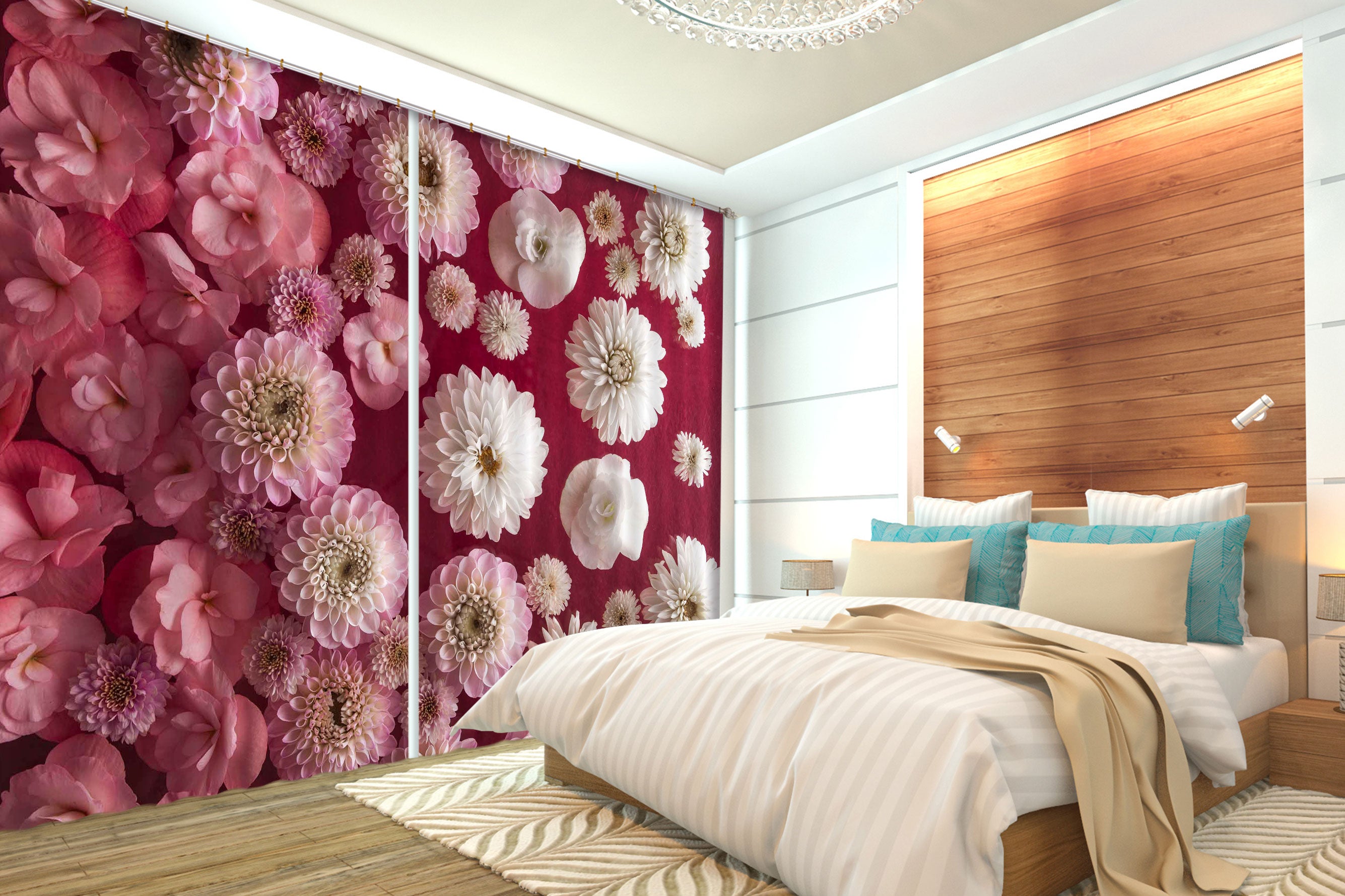 3D White Chrysanthemum 010 Assaf Frank Curtain Curtains Drapes