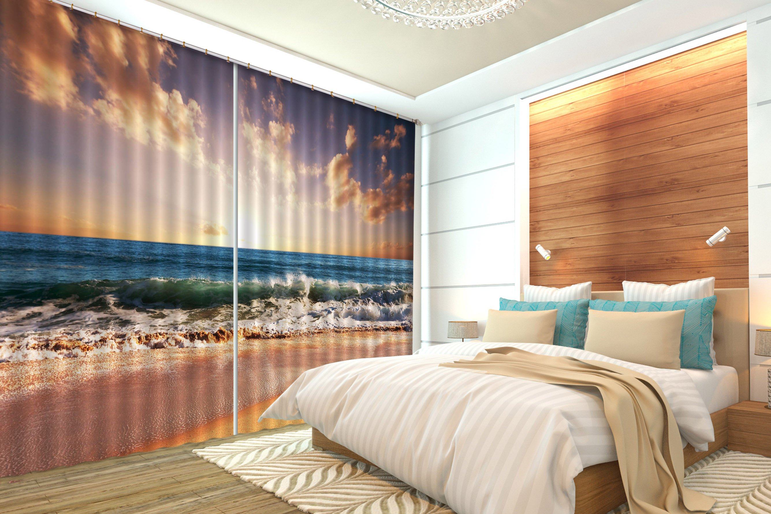 3D Sea Sunset Glows 663 Curtains Drapes Wallpaper AJ Wallpaper 