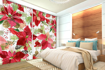 3D Red Leaves Flowers 52043 Christmas Curtains Drapes Xmas