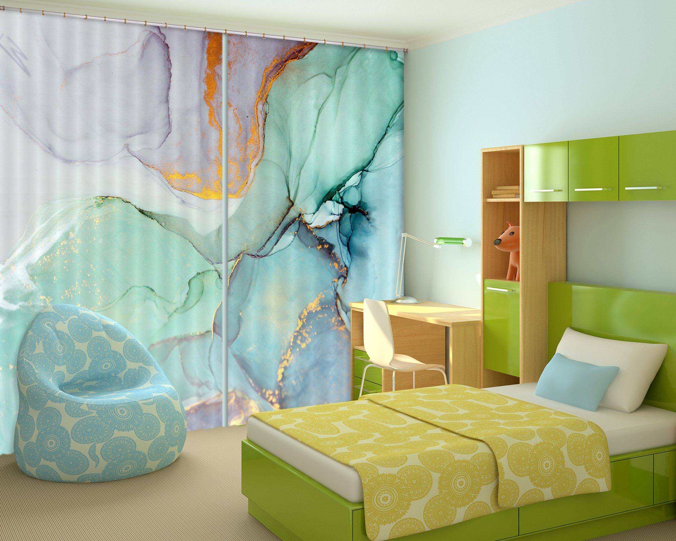 3D Light Green Irregular Line 82 Curtains Drapes Curtains AJ Creativity Home 