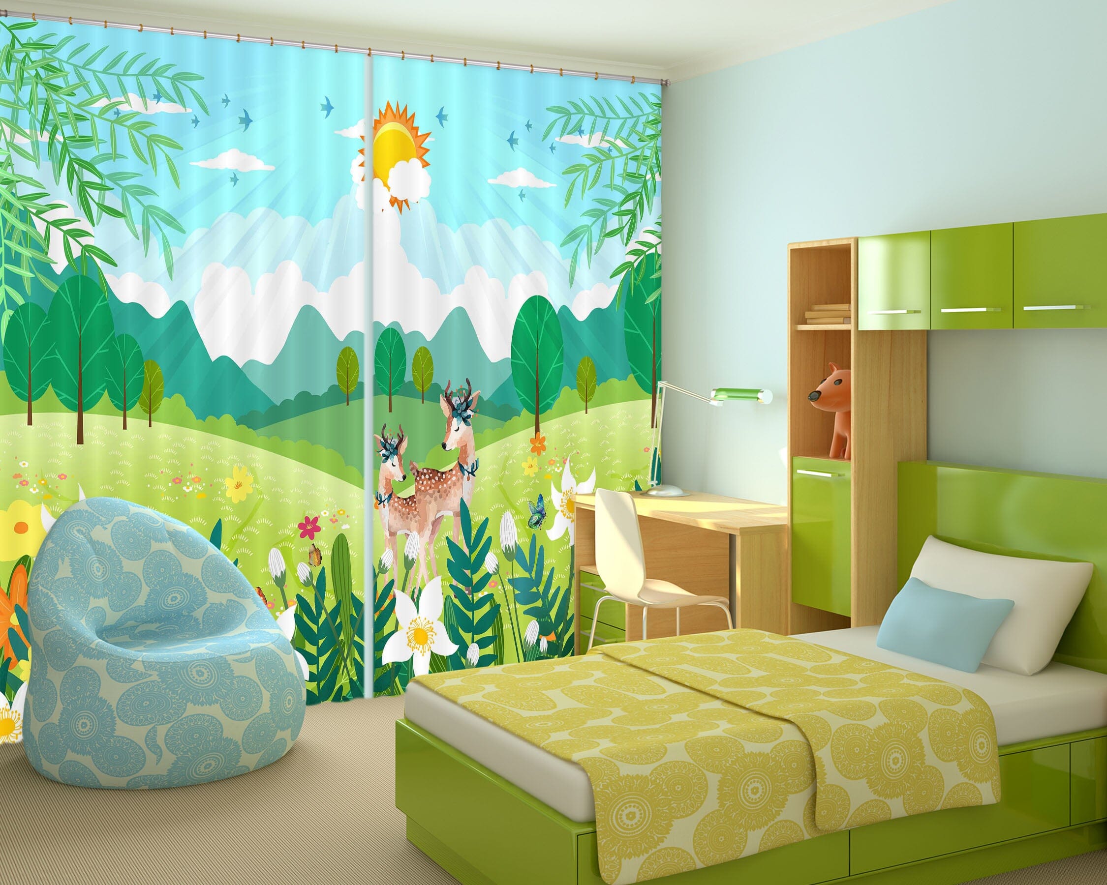 3D Sunny Forest 745 Curtains Drapes Wallpaper AJ Wallpaper 