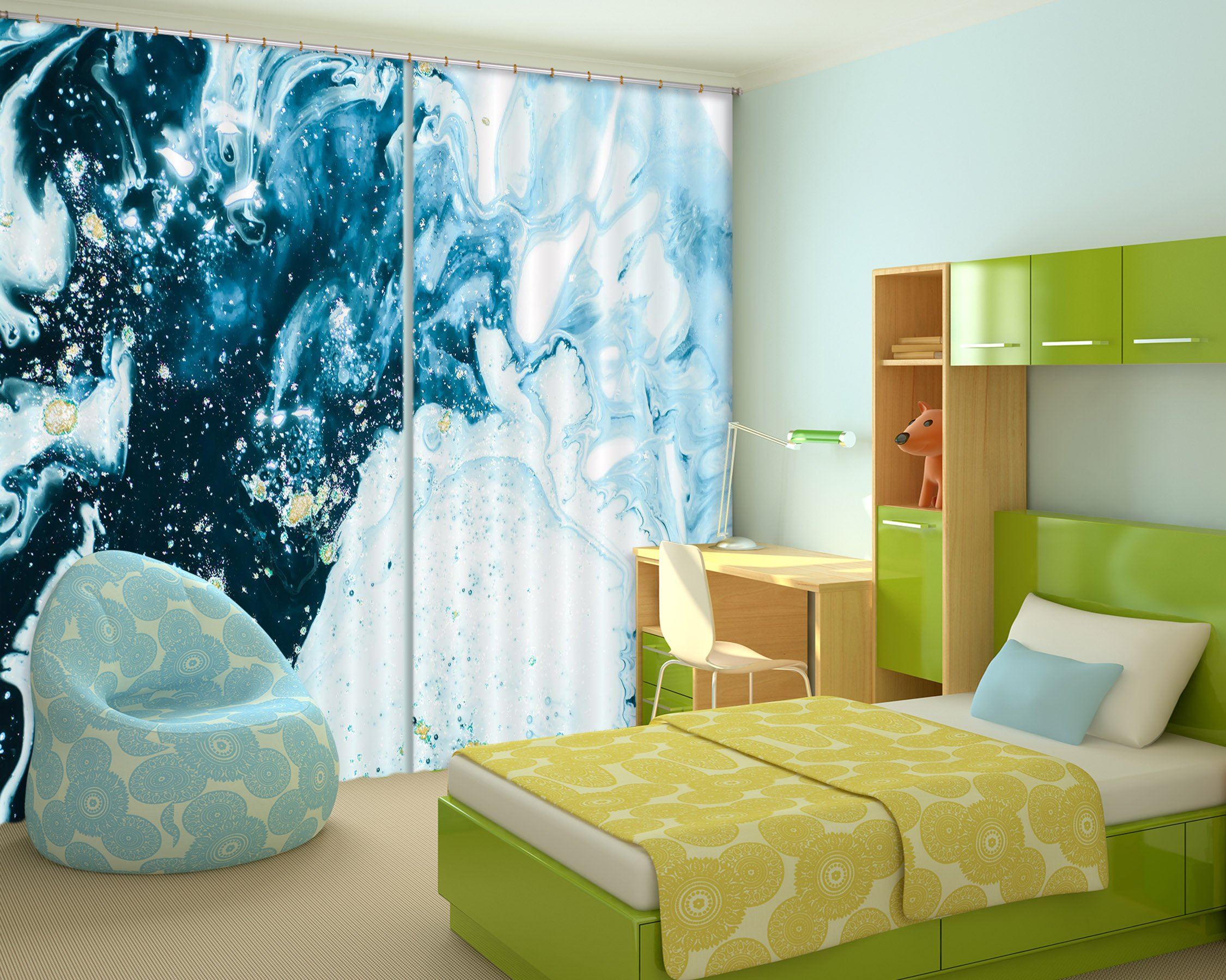 3D Gouache Blue Gradient 67 Curtains Drapes Curtains AJ Creativity Home 