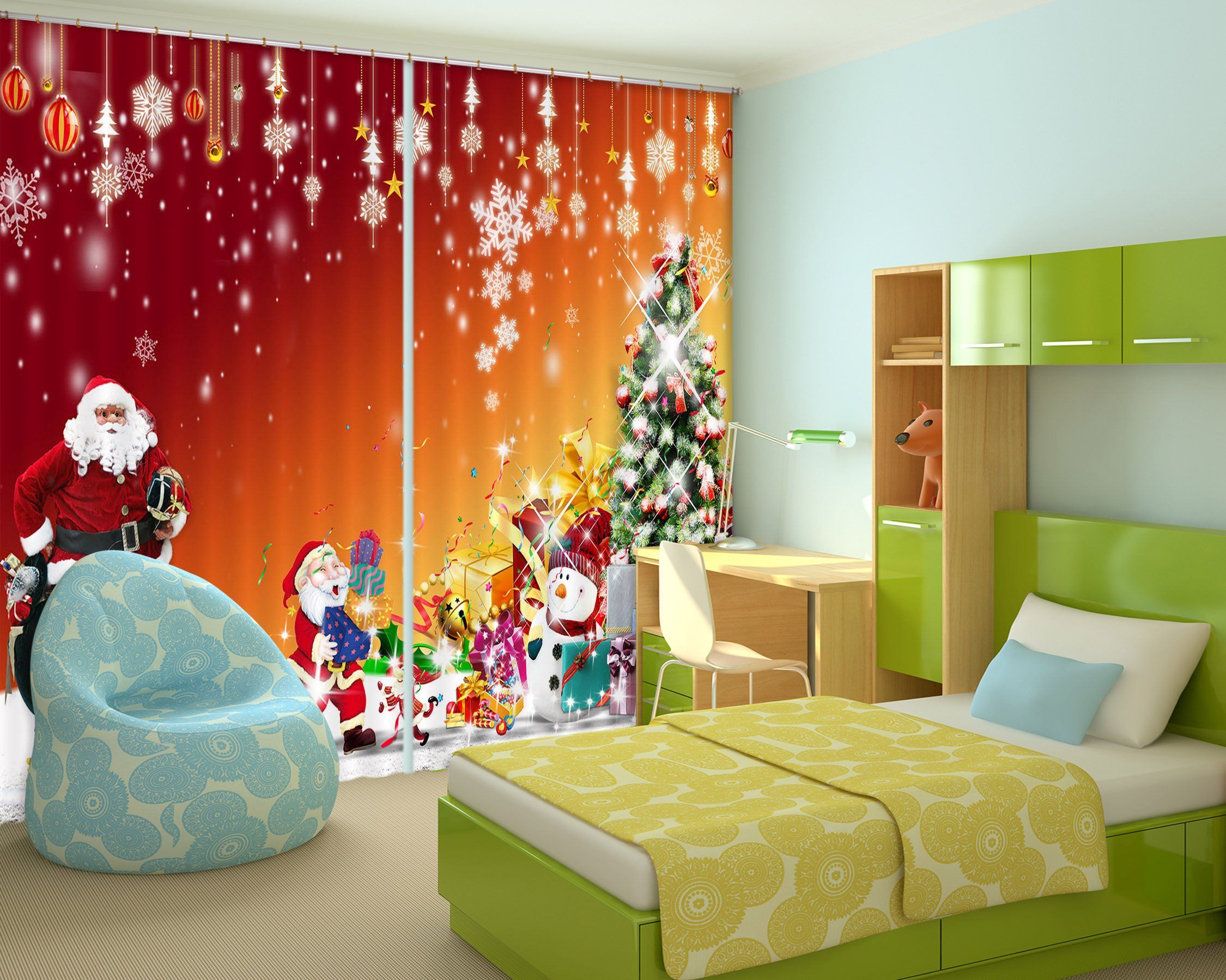 3D Christmas Shiny Snowflakes 49 Curtains Drapes Curtains AJ Creativity Home 