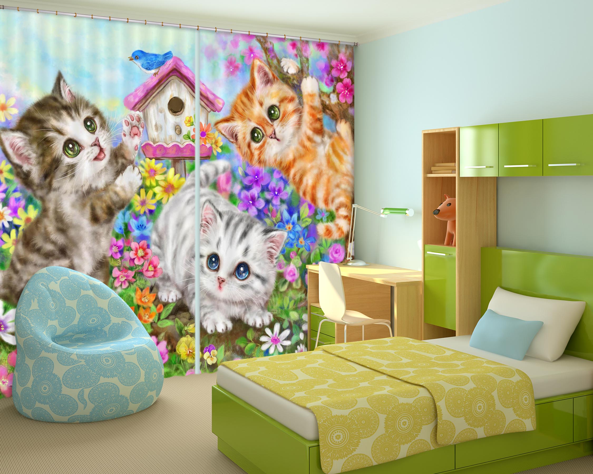 3D Garden Cat 9016 Kayomi Harai Curtain Curtains Drapes