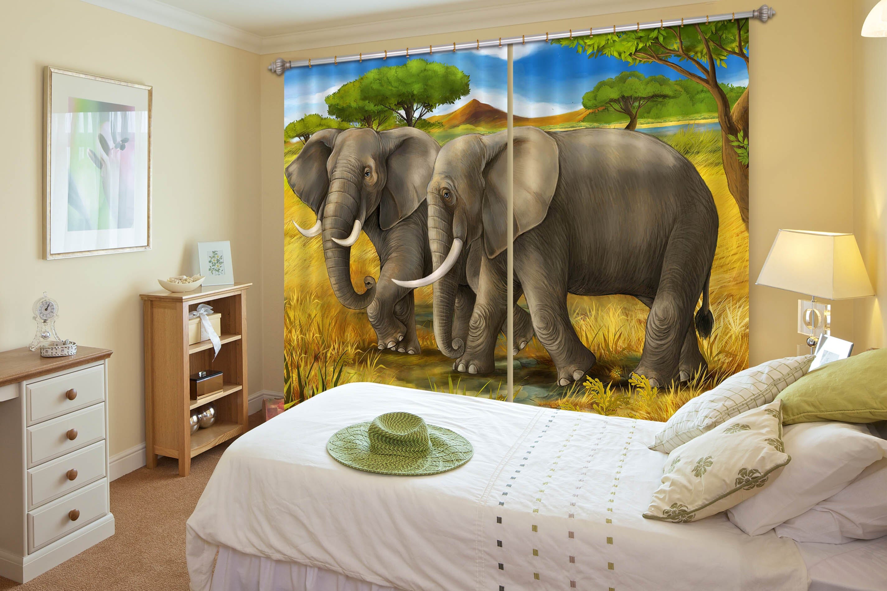 3D Prairie Elephant 799 Curtains Drapes Wallpaper AJ Wallpaper 