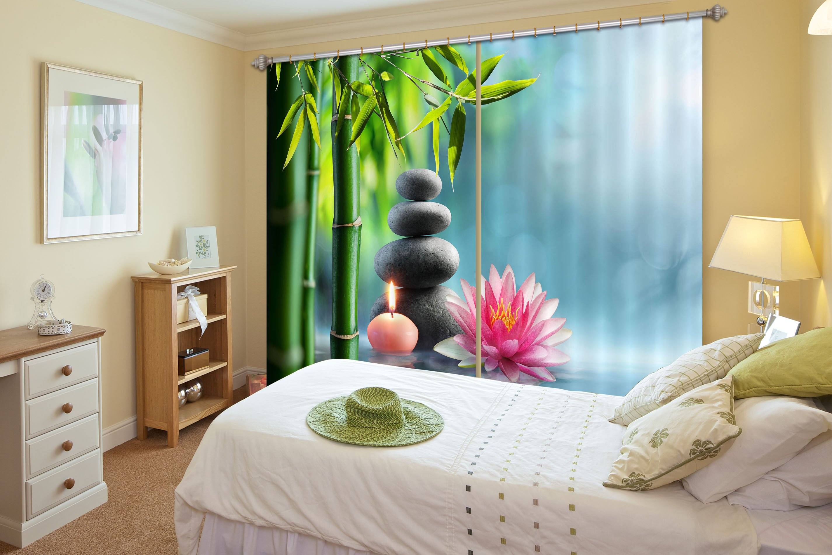3D Bamboo Forest Lotus 115 Curtains Drapes Wallpaper AJ Wallpaper 