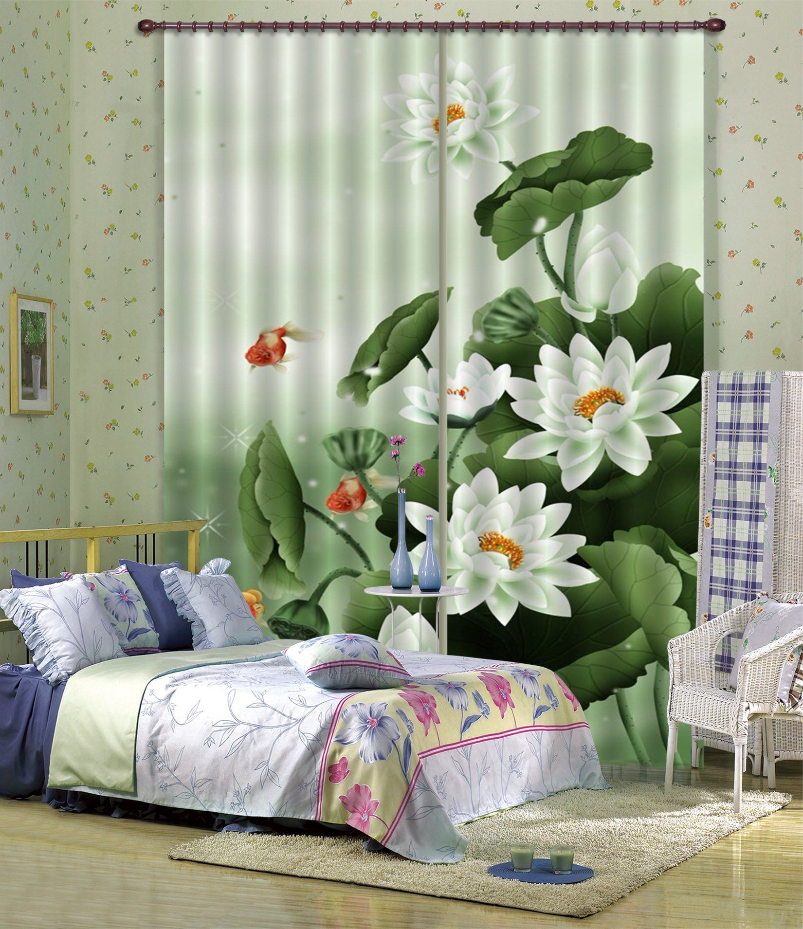 3D Lotus Flowers Fishes 35 Curtains Drapes Wallpaper AJ Wallpaper 