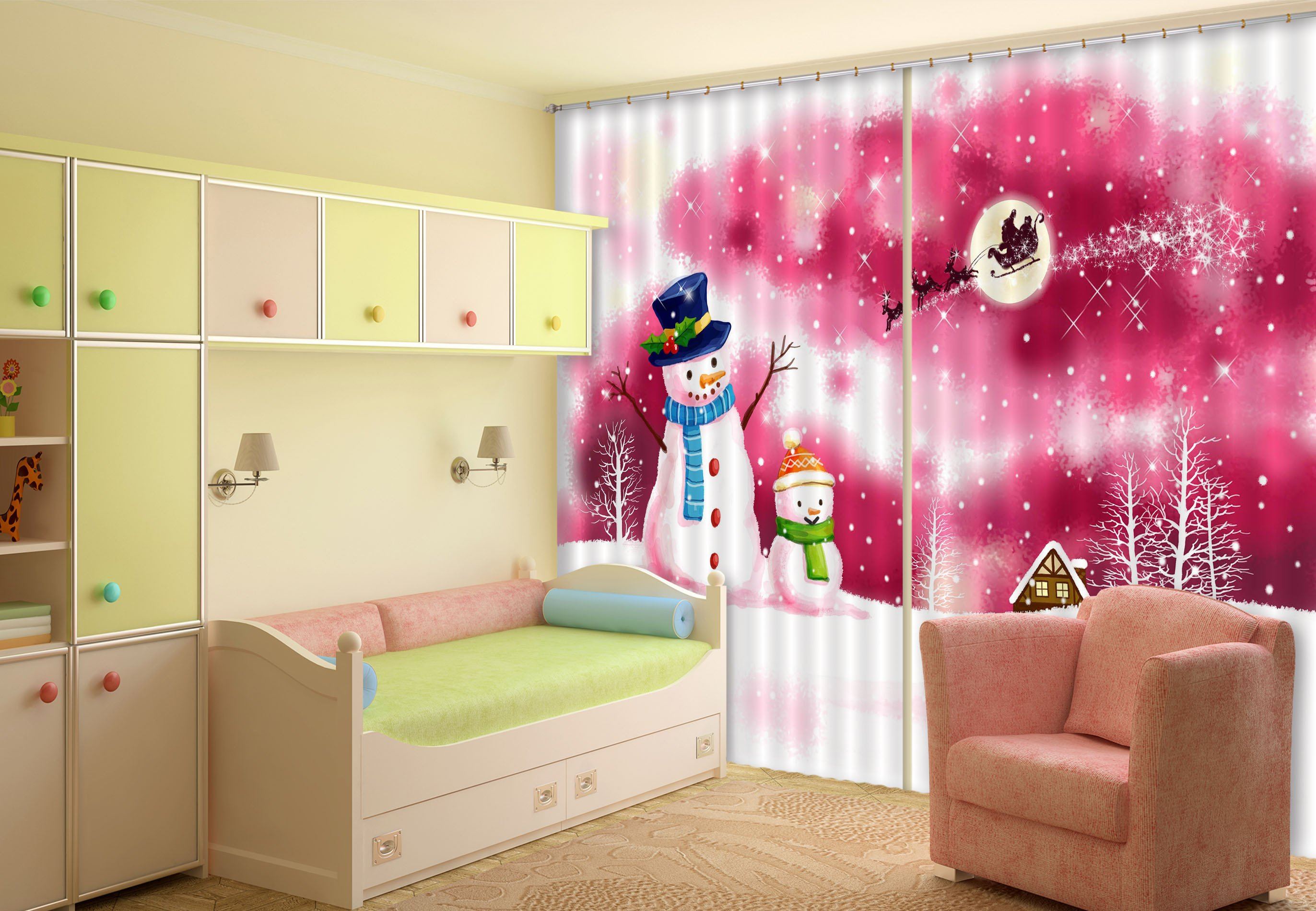 3D Lovely Snowman 503 Curtains Drapes Wallpaper AJ Wallpaper 