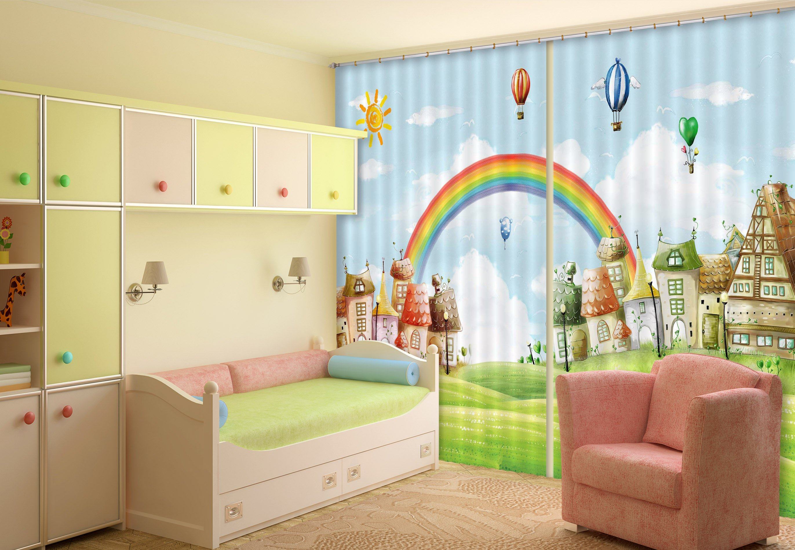 3D Cartoon Houses Rainbow 43 Curtains Drapes Wallpaper AJ Wallpaper 