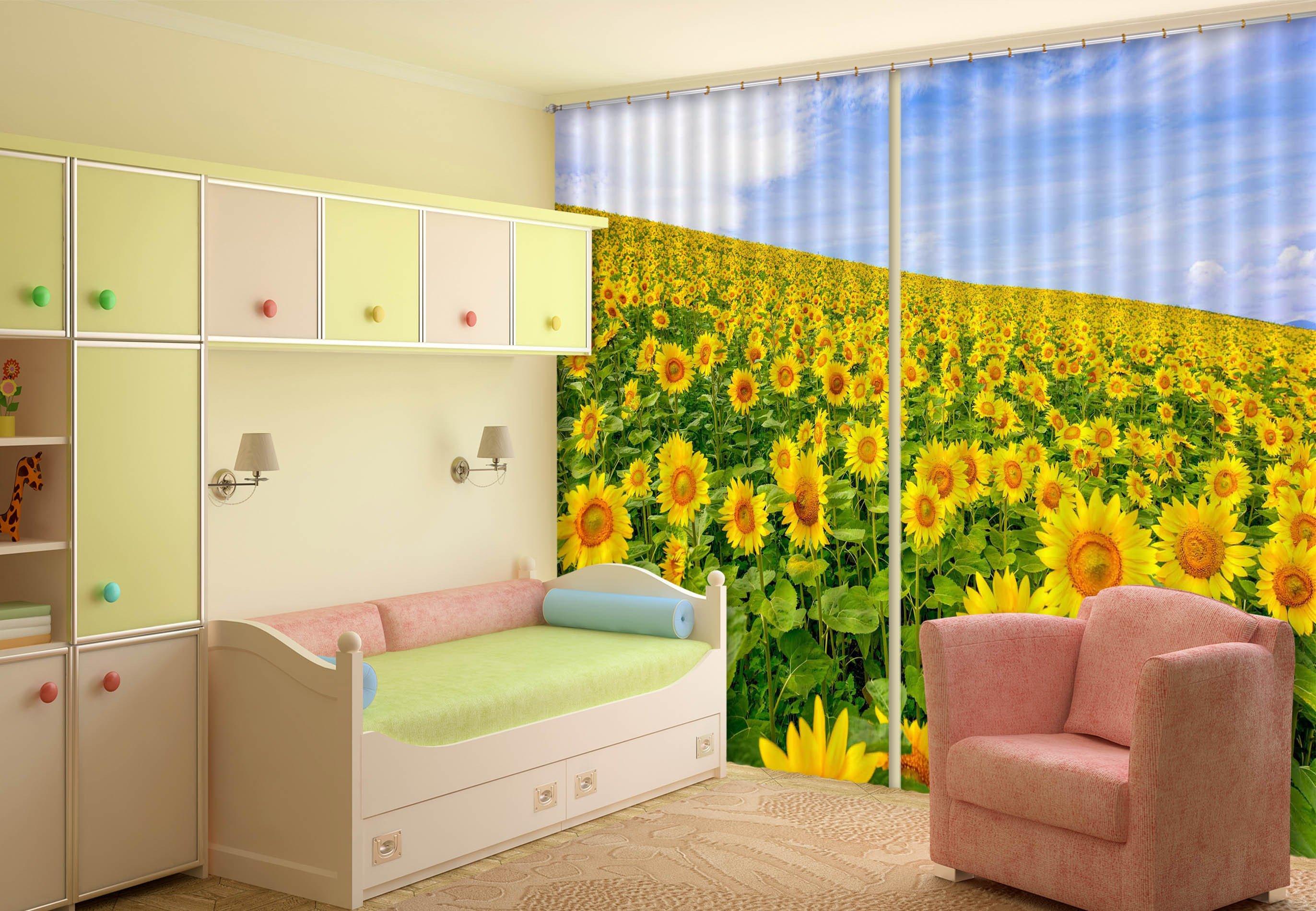 3D Vast Sunflowers Field 120 Curtains Drapes Wallpaper AJ Wallpaper 