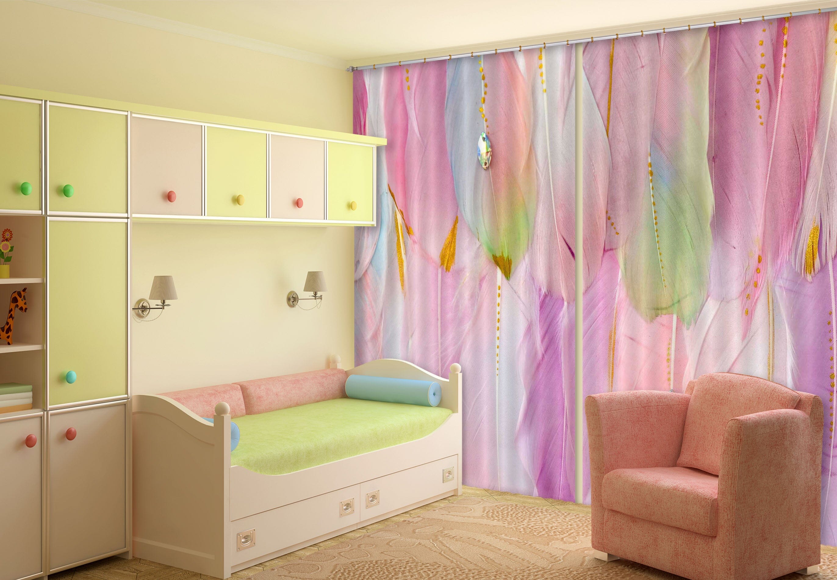 3D Pink Feather 122 Curtains Drapes Wallpaper AJ Wallpaper 