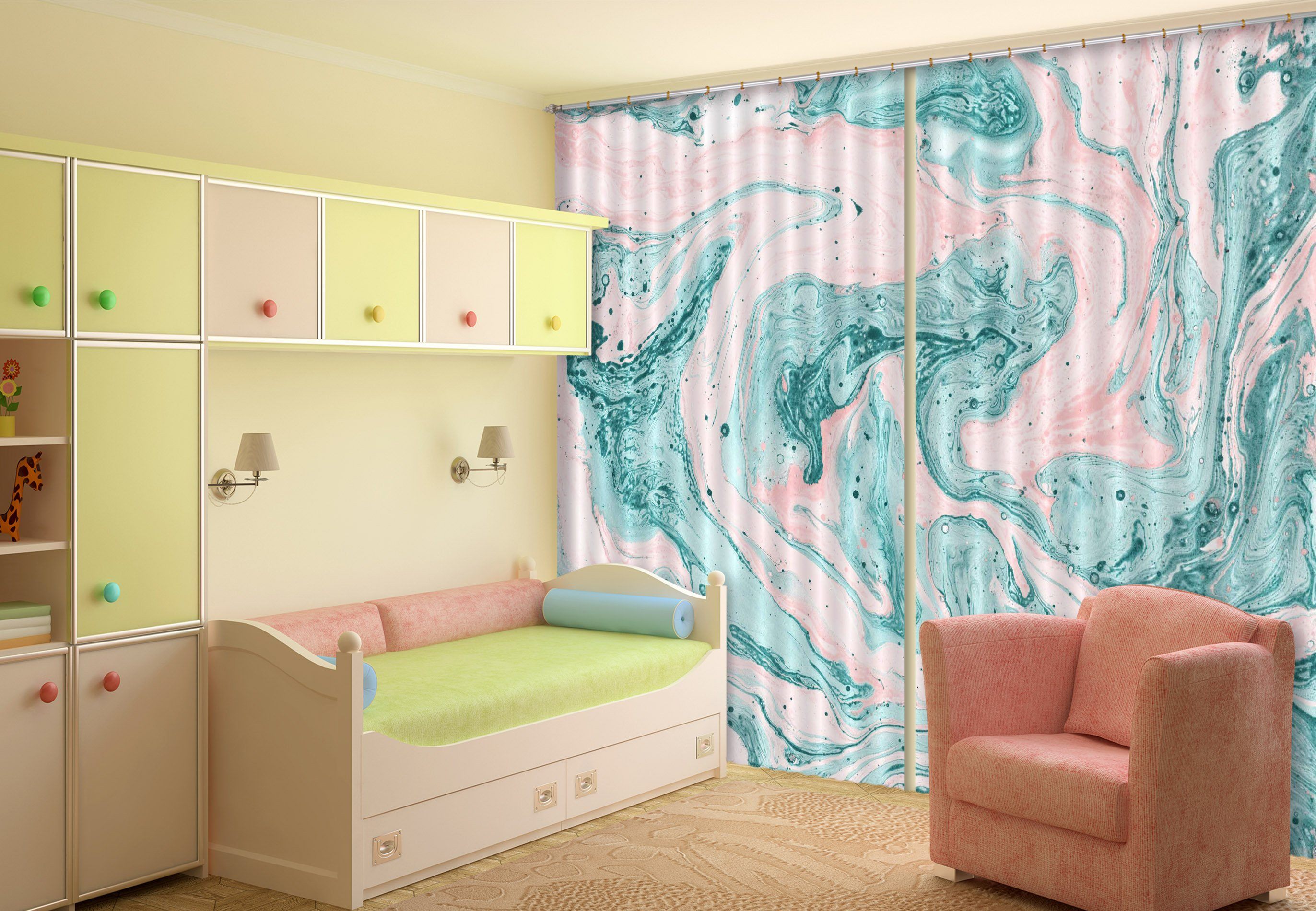 3D Green Turbulent Vortex 45 Curtains Drapes Curtains AJ Creativity Home 