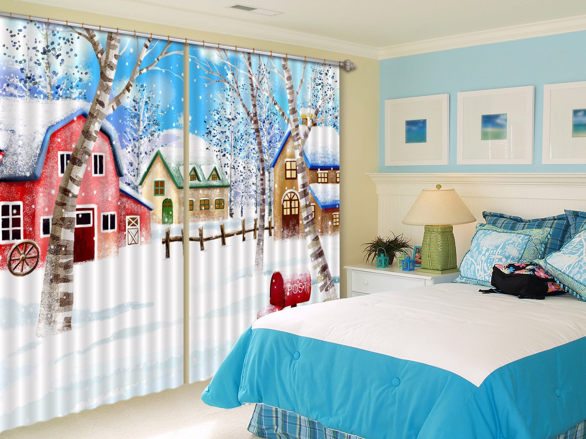 3D Snowing Houses 161 Curtains Drapes Wallpaper AJ Wallpaper 