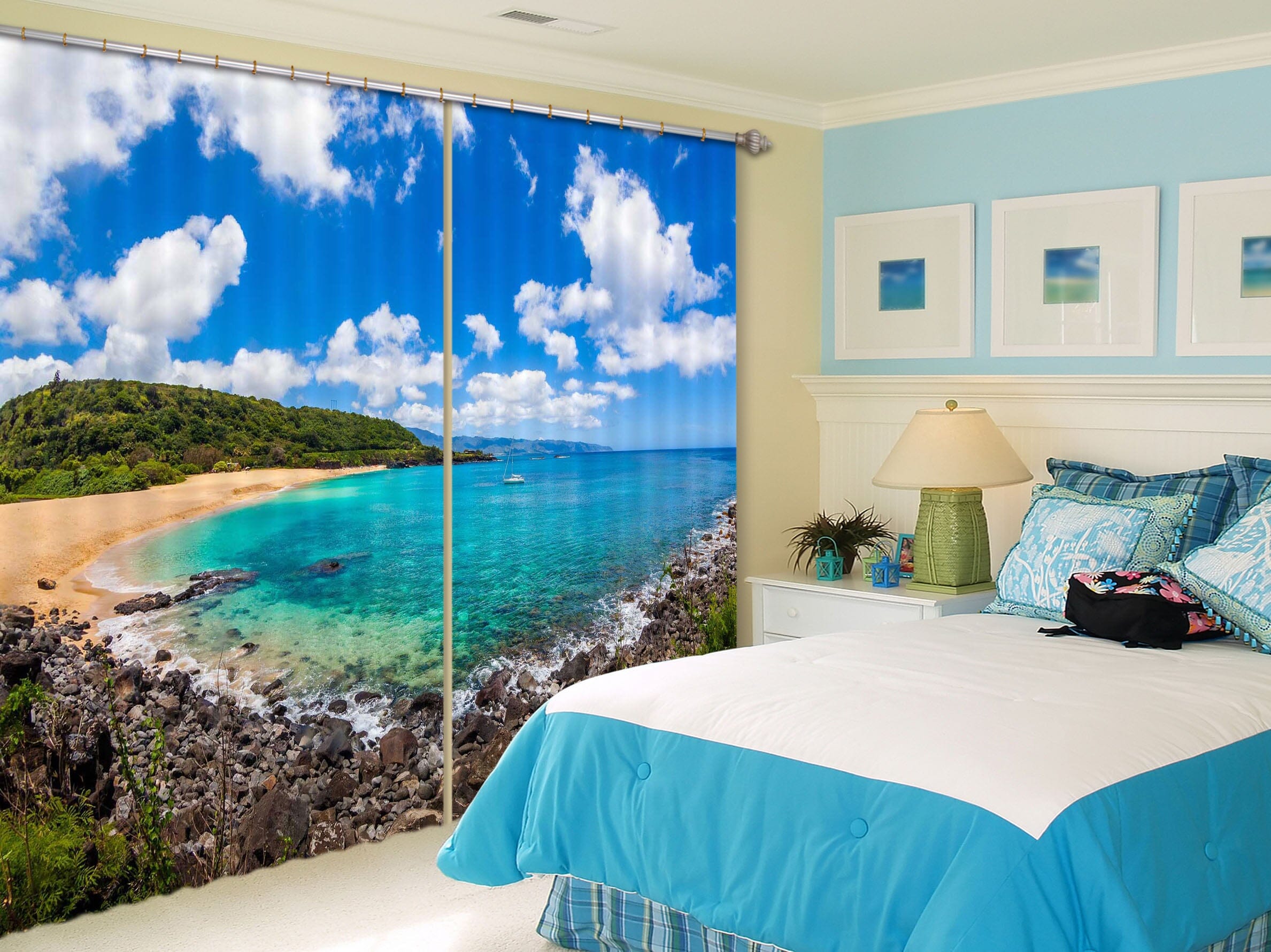 3D Blue Lake 812 Curtains Drapes Wallpaper AJ Wallpaper 