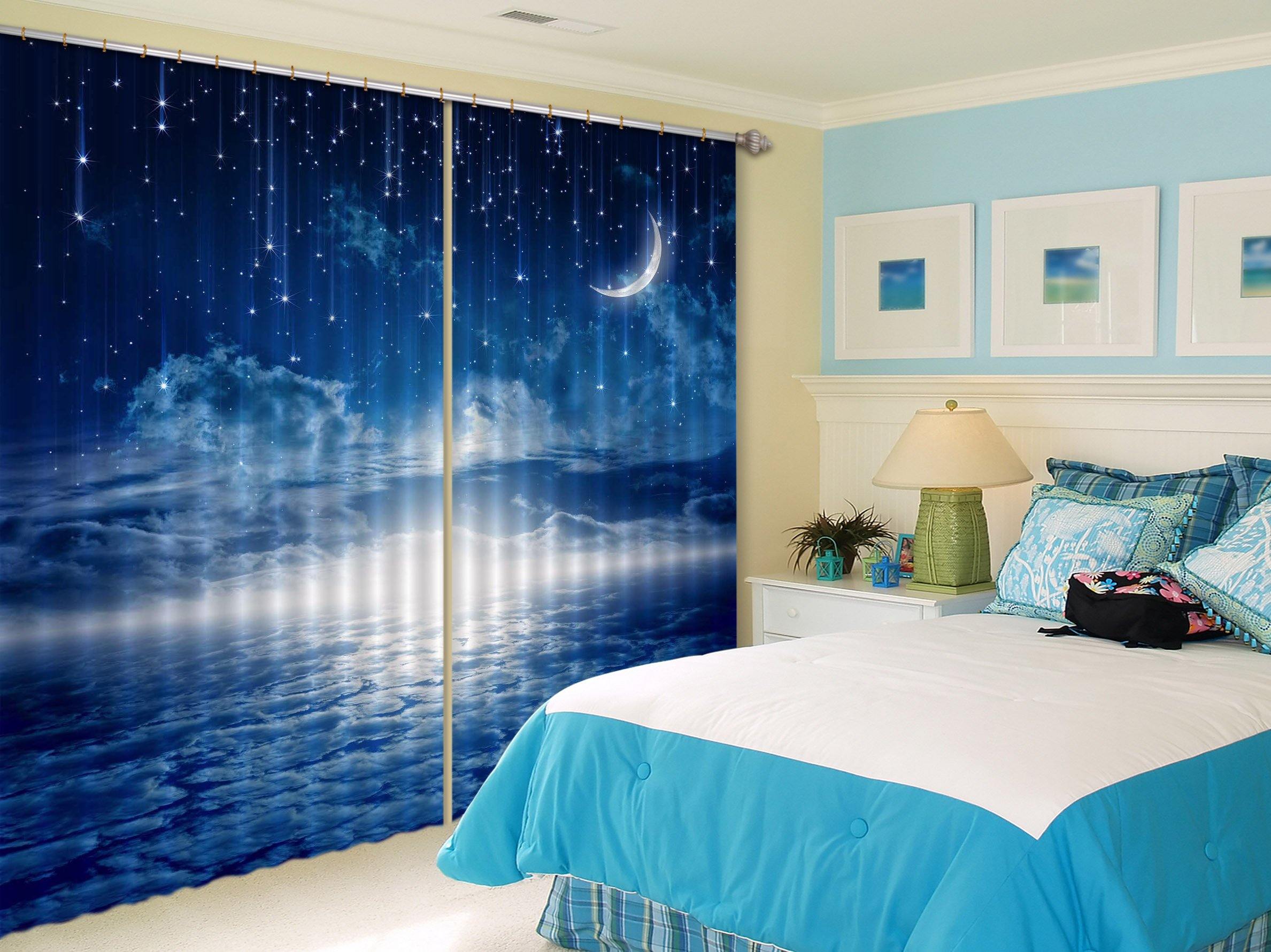 3D Blue Stars Sky 2225 Curtains Drapes Wallpaper AJ Wallpaper 