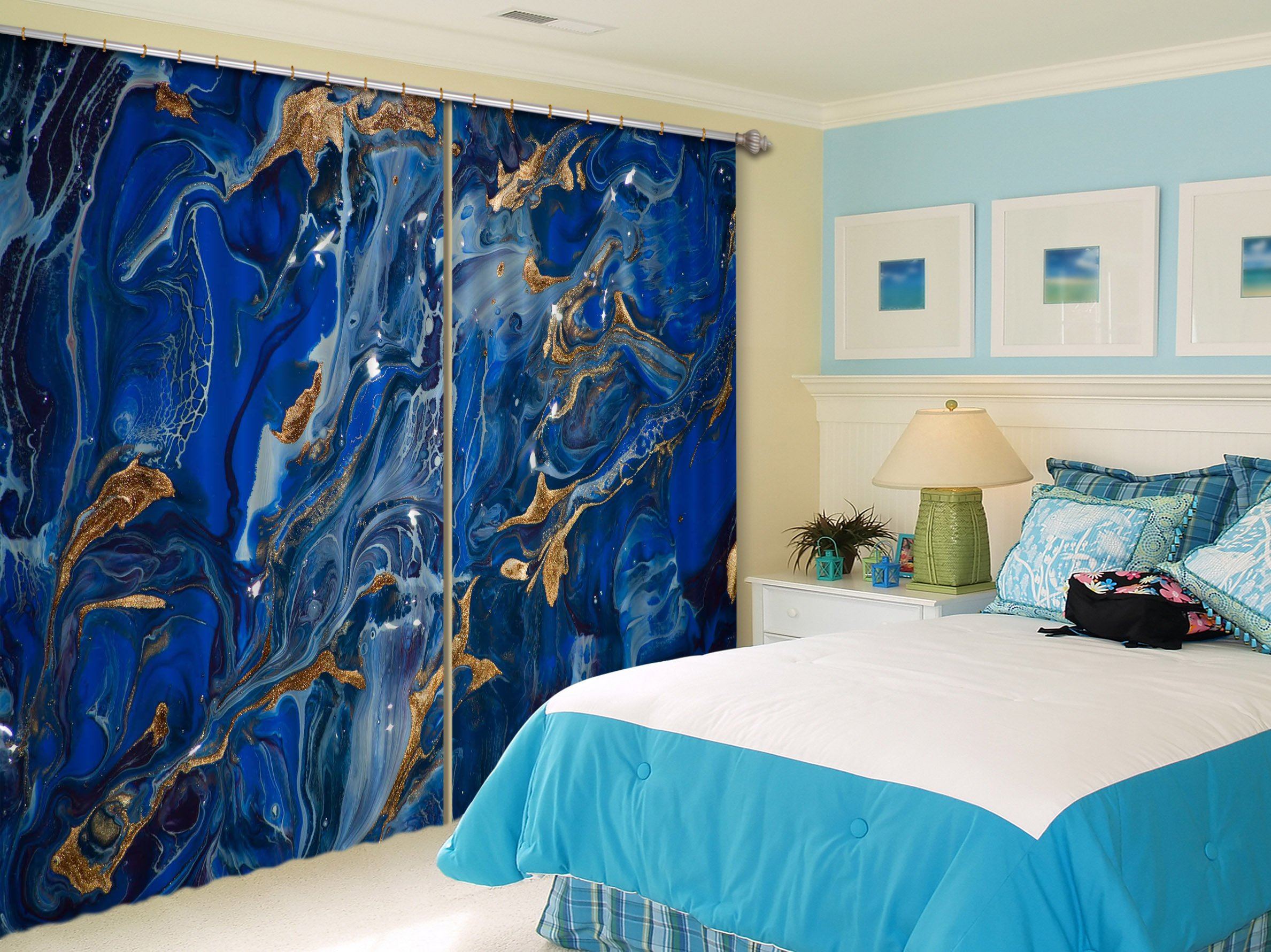 3D Abstract Dark Blue 55 Curtains Drapes Curtains AJ Creativity Home 