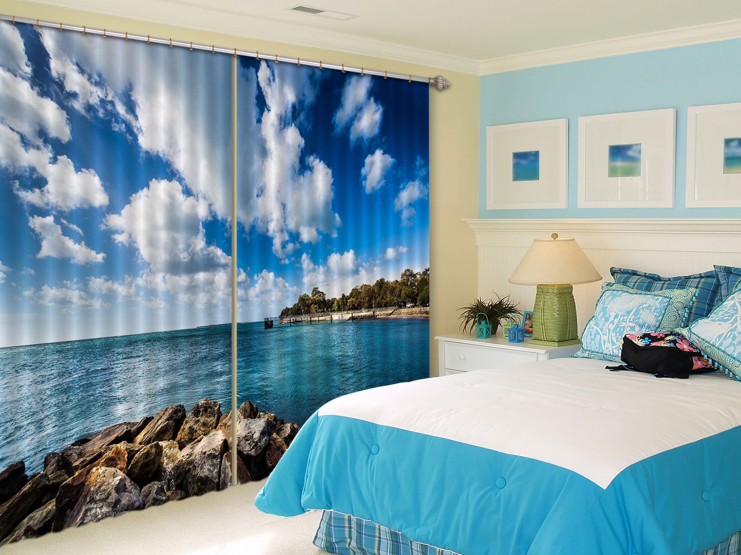3D Vast Blue Sea 428 Curtains Drapes Wallpaper AJ Wallpaper 