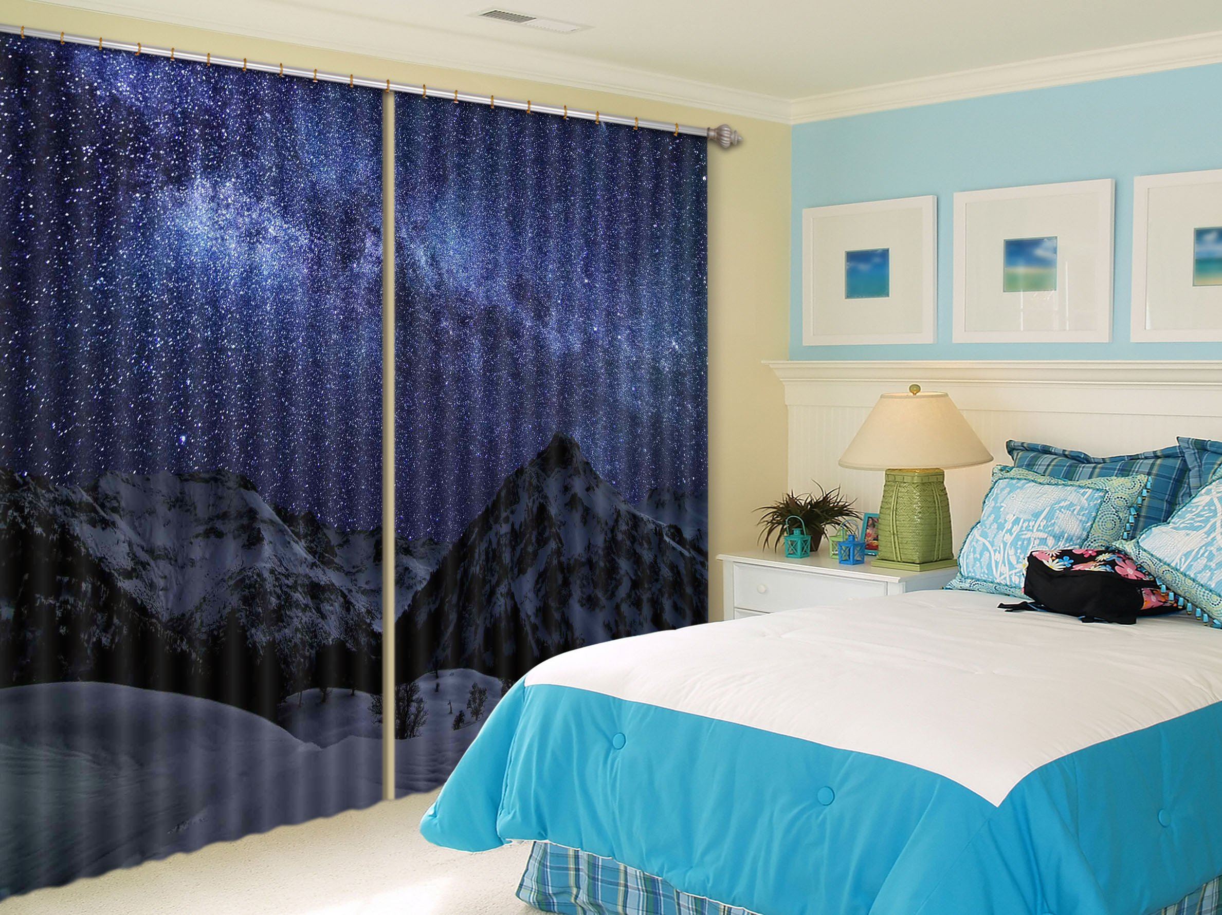 3D Snow Mountains Stars Sky 316 Curtains Drapes Wallpaper AJ Wallpaper 