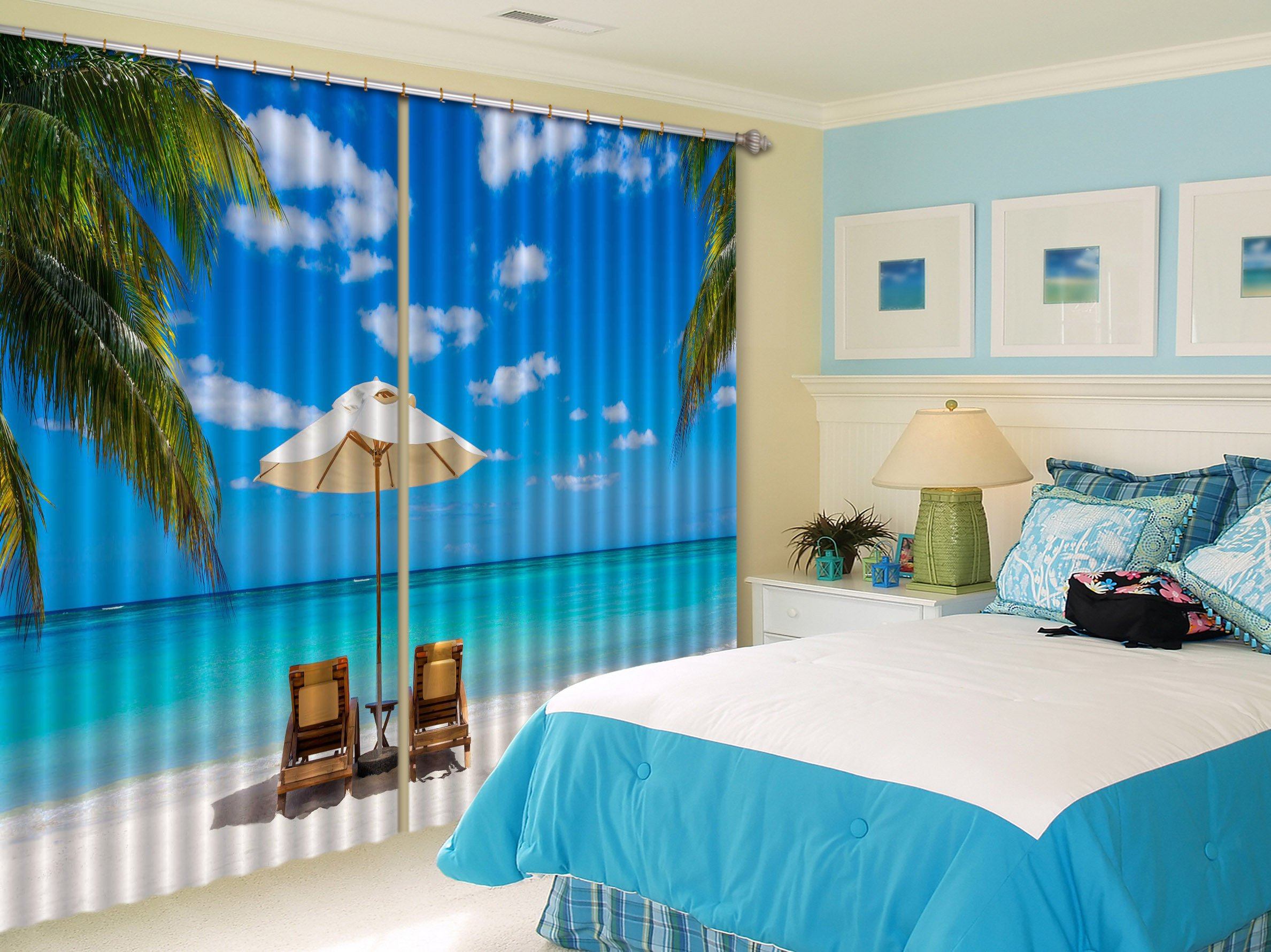 3D Sea Beach Chairs 604 Curtains Drapes Wallpaper AJ Wallpaper 