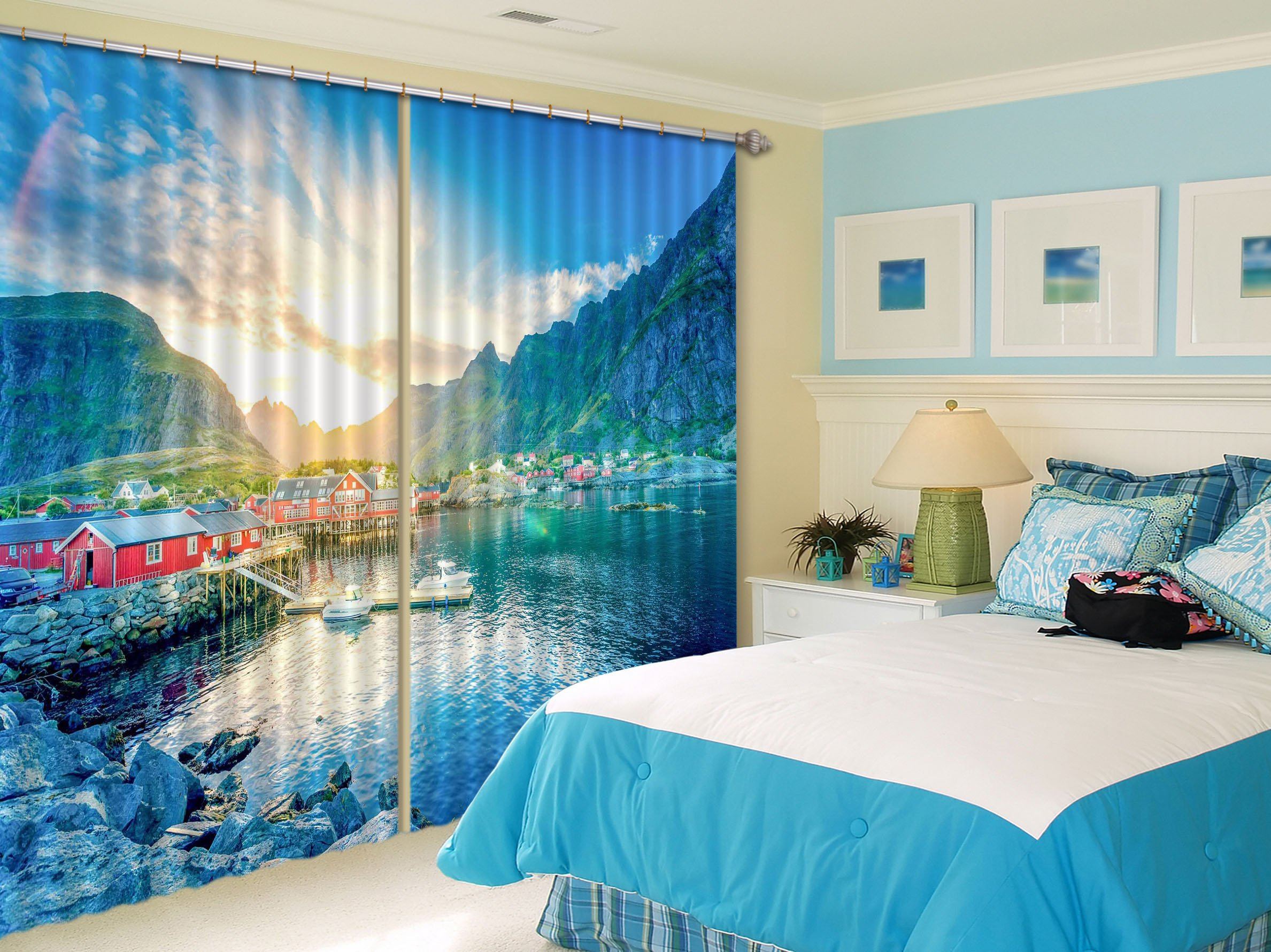 3D Mountains Lake 333 Curtains Drapes Wallpaper AJ Wallpaper 