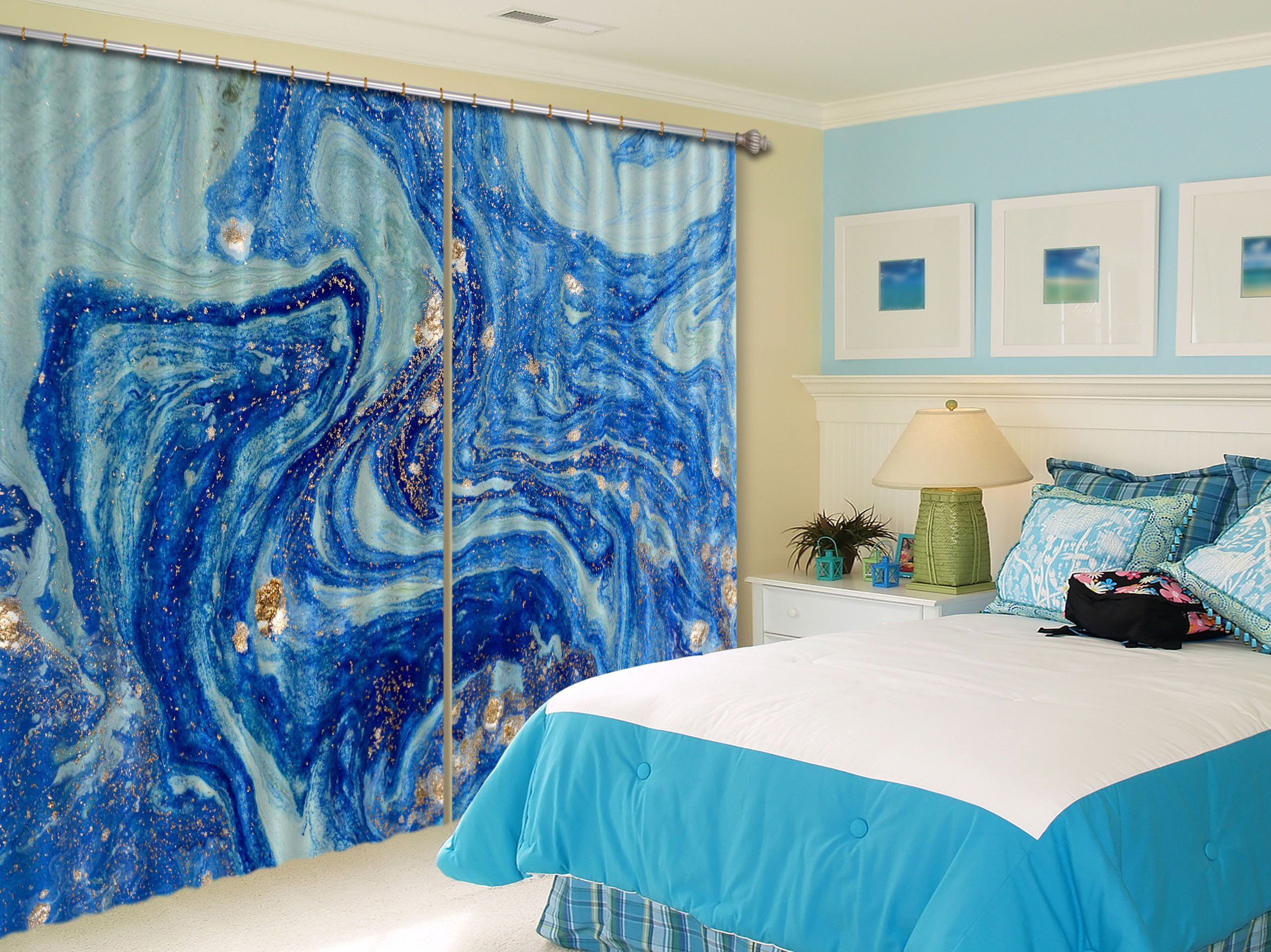 3D Straotic Sand Blue 51 Curtains Drapes Curtains AJ Creativity Home 