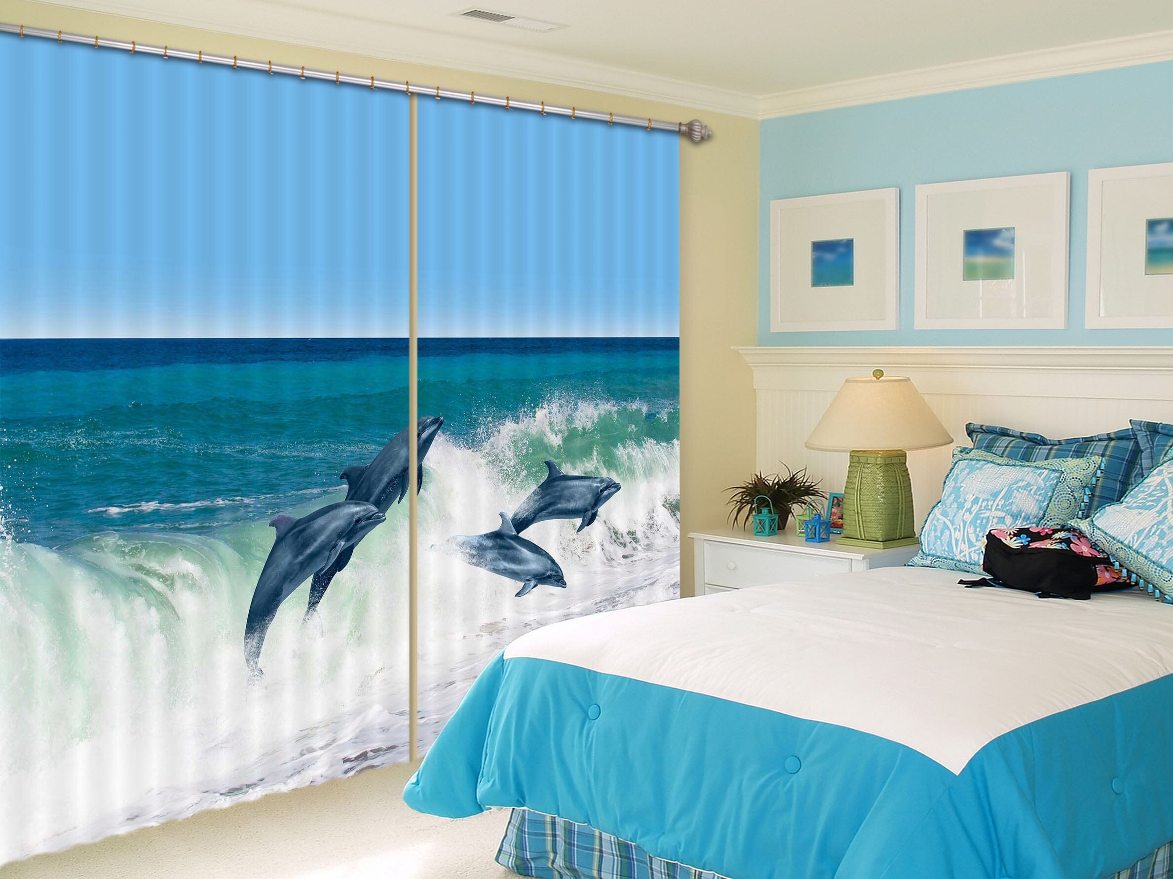 3D Sea Dolphin 800 Curtains Drapes Wallpaper AJ Wallpaper 
