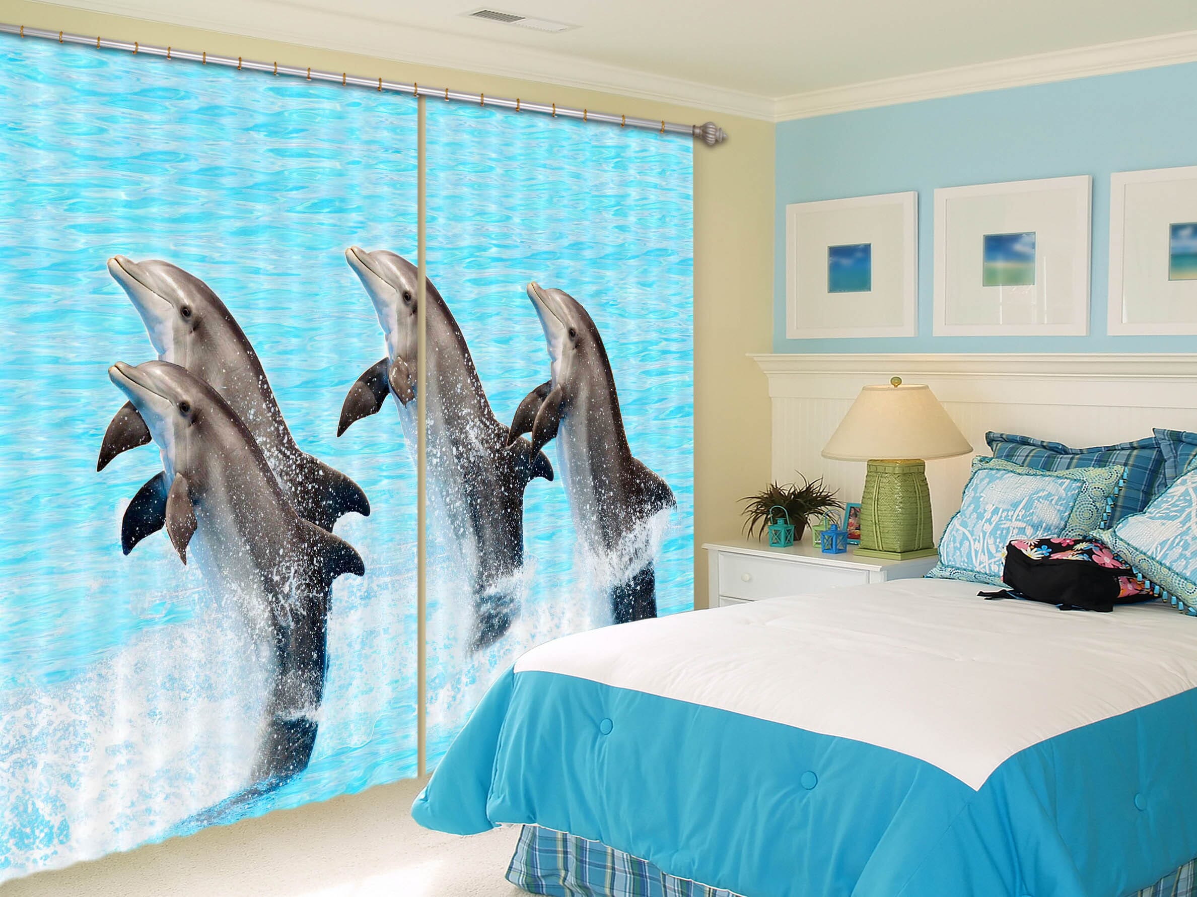 3D Dolphin Play 705 Curtains Drapes Wallpaper AJ Wallpaper 