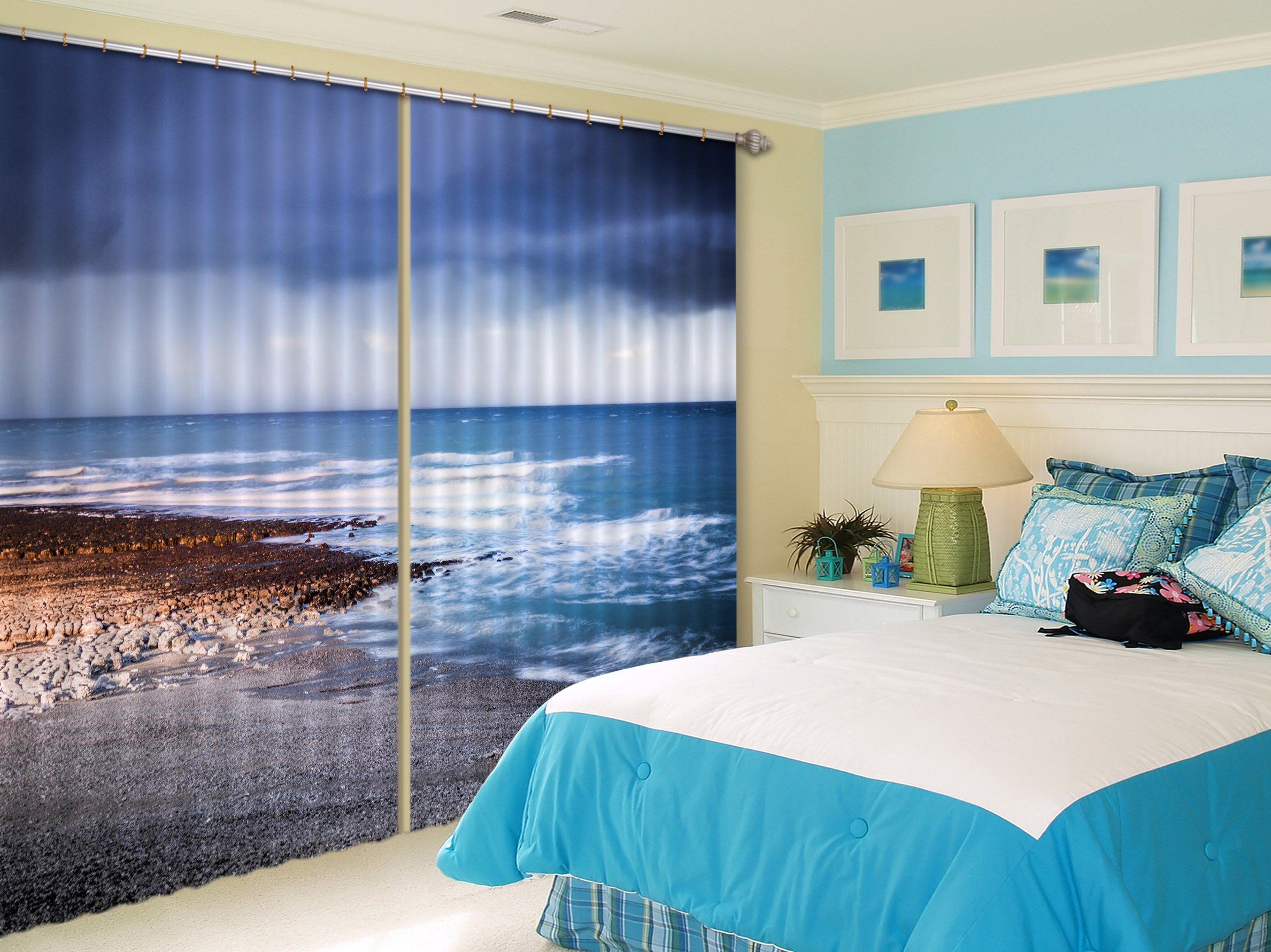 3D Sea Stones Beach 391 Curtains Drapes Wallpaper AJ Wallpaper 