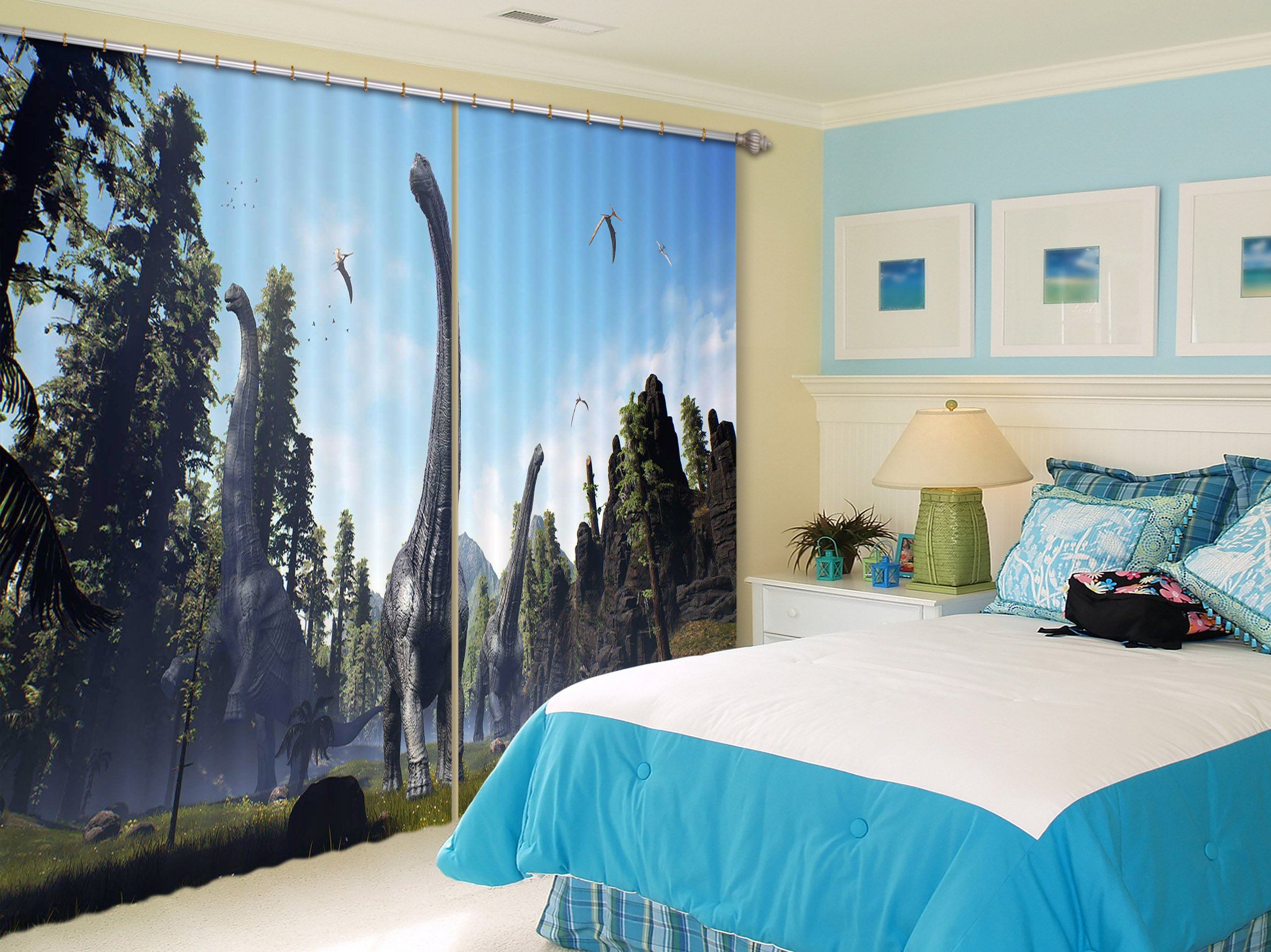 3D Forest Dinosaur Group 146 Curtains Drapes Curtains AJ Creativity Home 