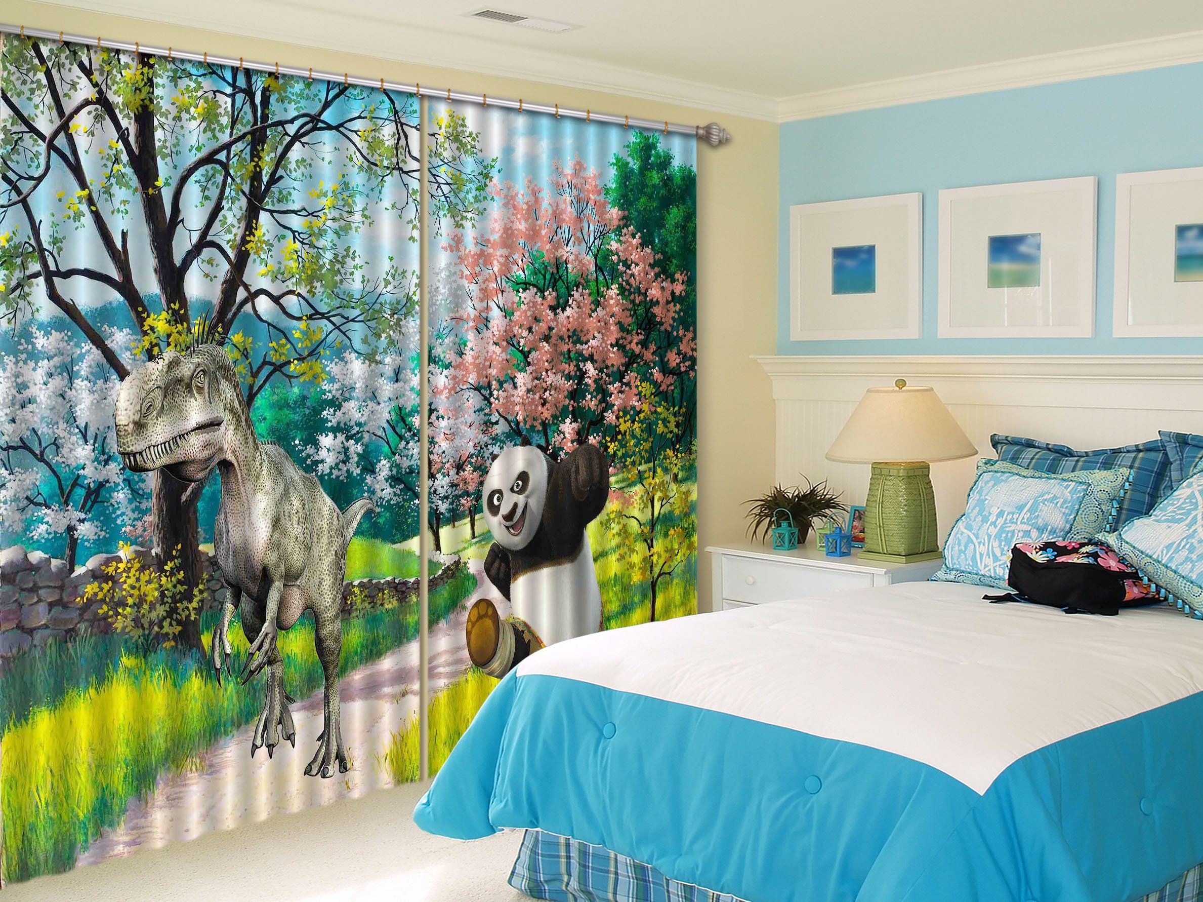 3D Dinosaur And Panda 2252 Curtains Drapes Wallpaper AJ Wallpaper 