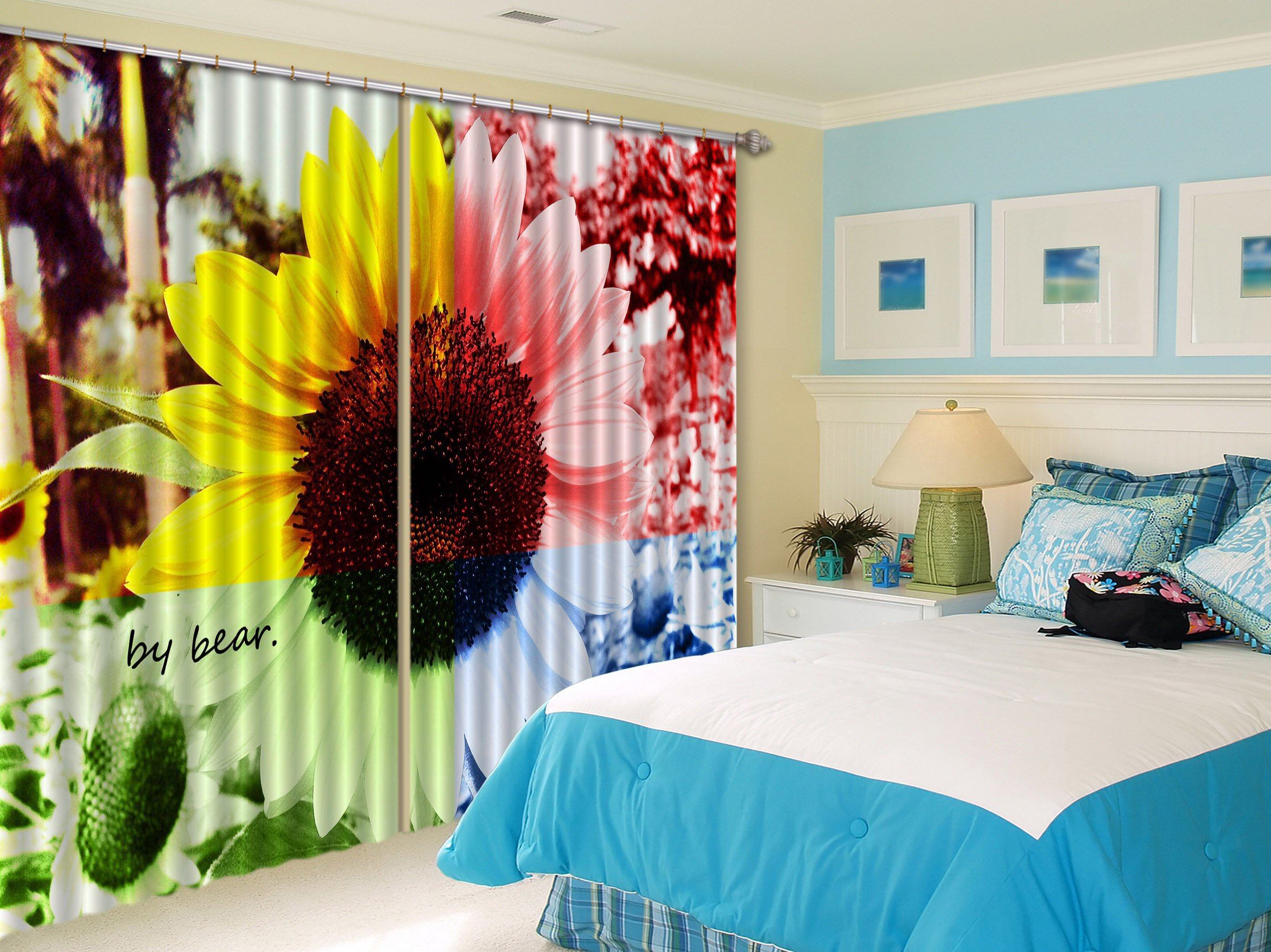 3D Color Sunflower 275 Curtains Drapes Wallpaper AJ Wallpaper 