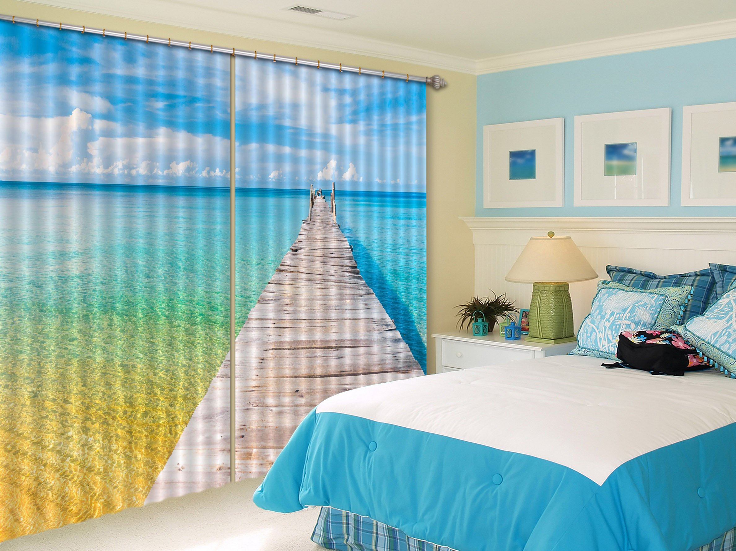 3D Sea Wooden Bridge 525 Curtains Drapes Wallpaper AJ Wallpaper 