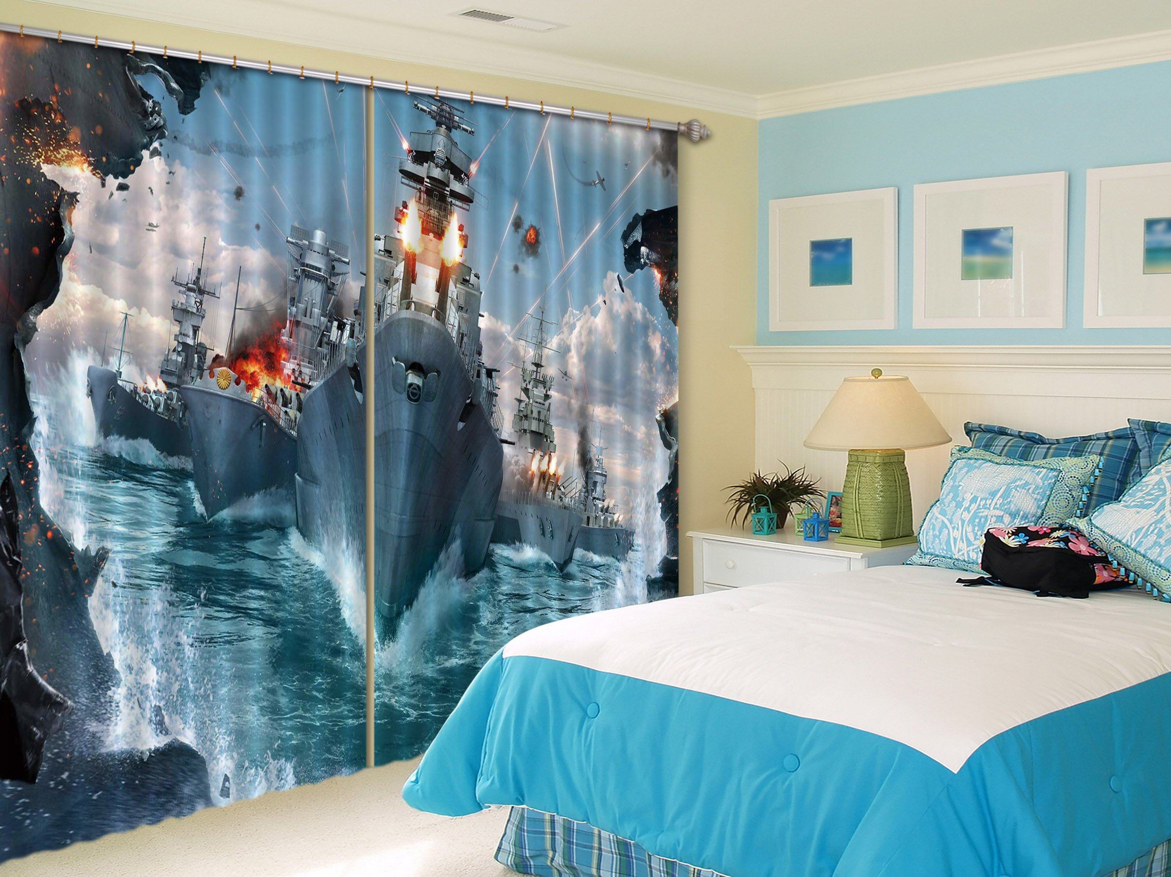 3D Firing Warships 463 Beach Curtains Drapes Wallpaper AJ Wallpaper 