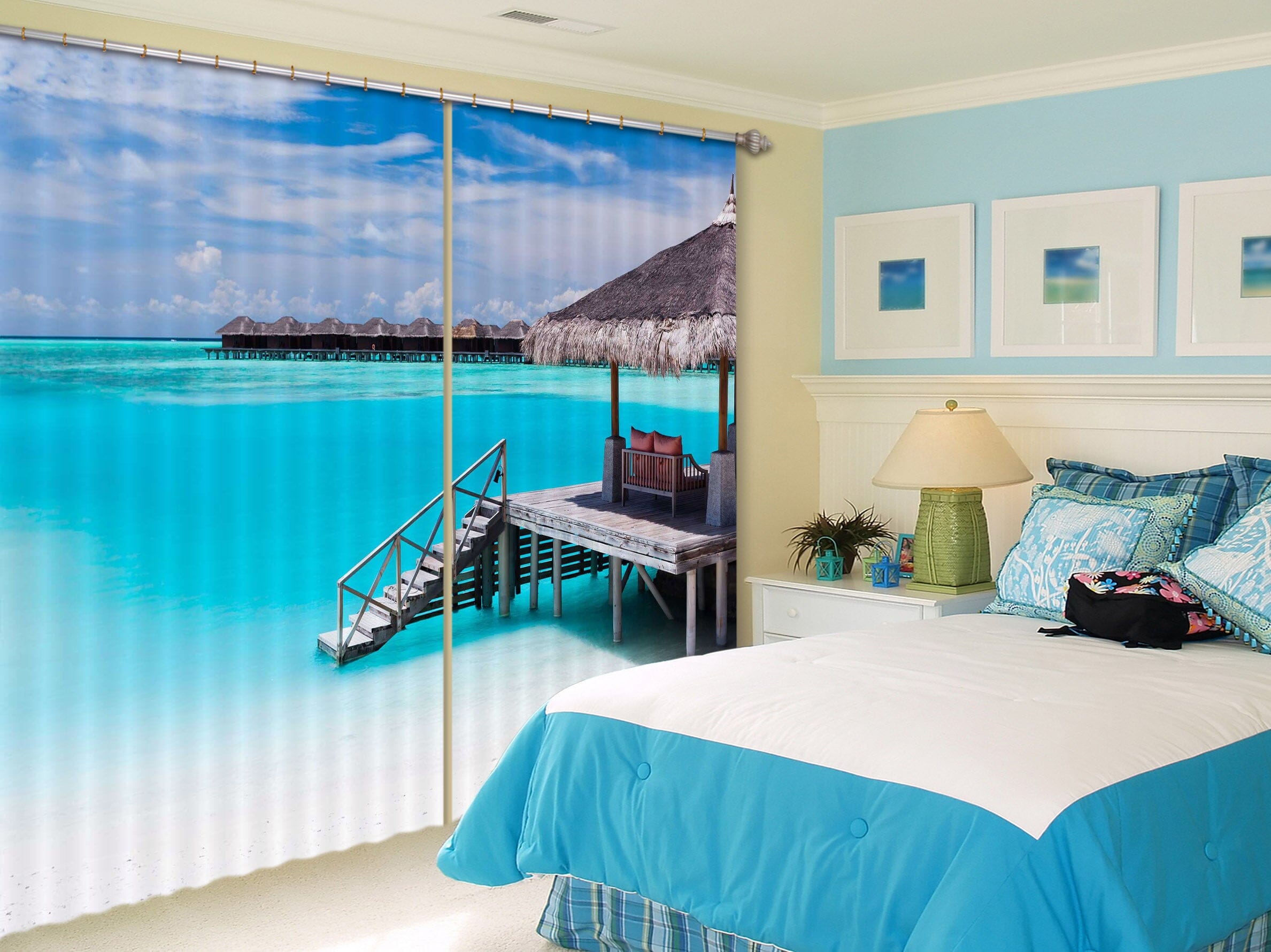 3D Blue Sea 842 Curtains Drapes Wallpaper AJ Wallpaper 