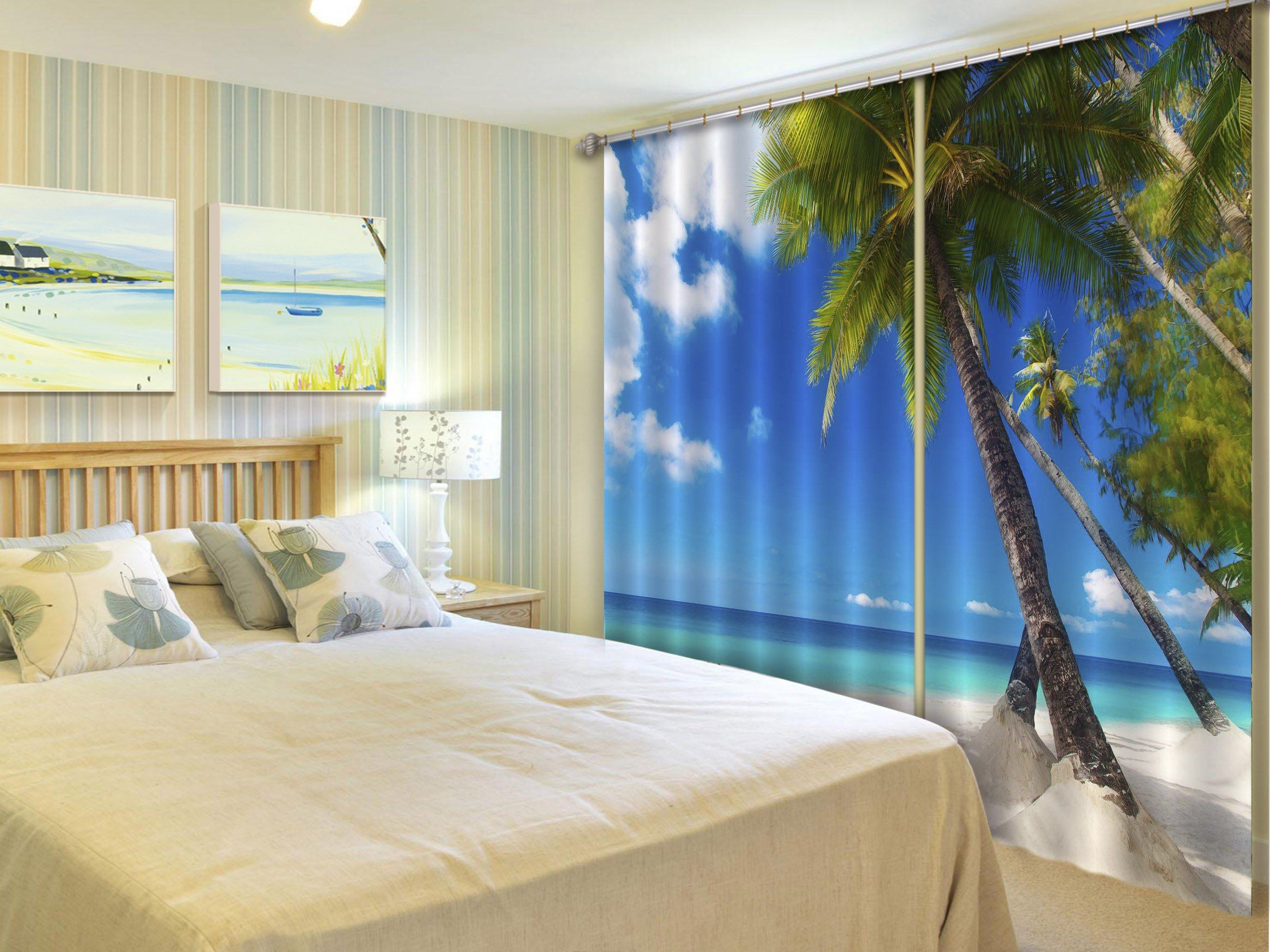3D Pretty Beach 592 Curtains Drapes Wallpaper AJ Wallpaper 