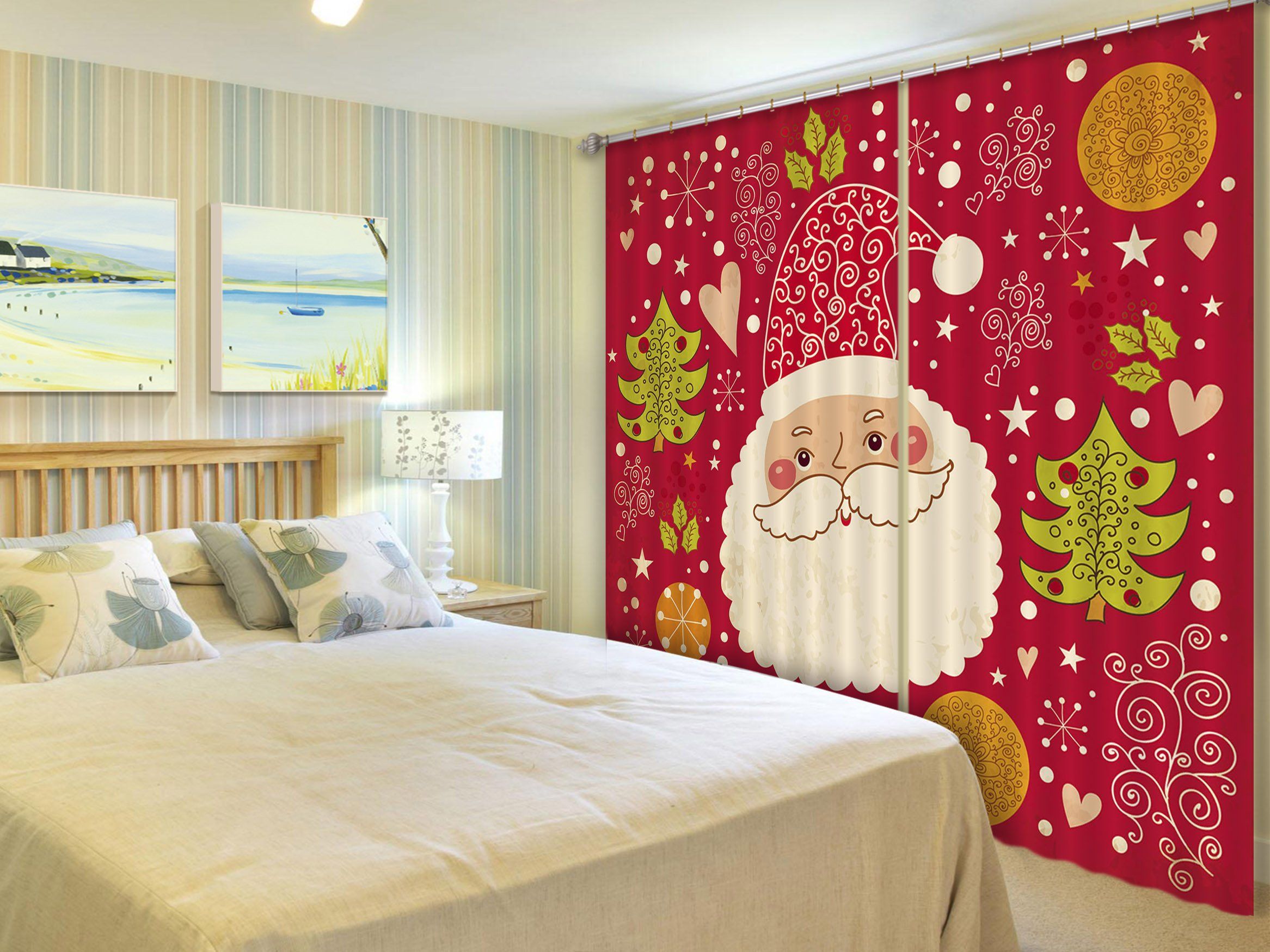3D Christmas White Beard 81 Curtains Drapes Curtains AJ Creativity Home 