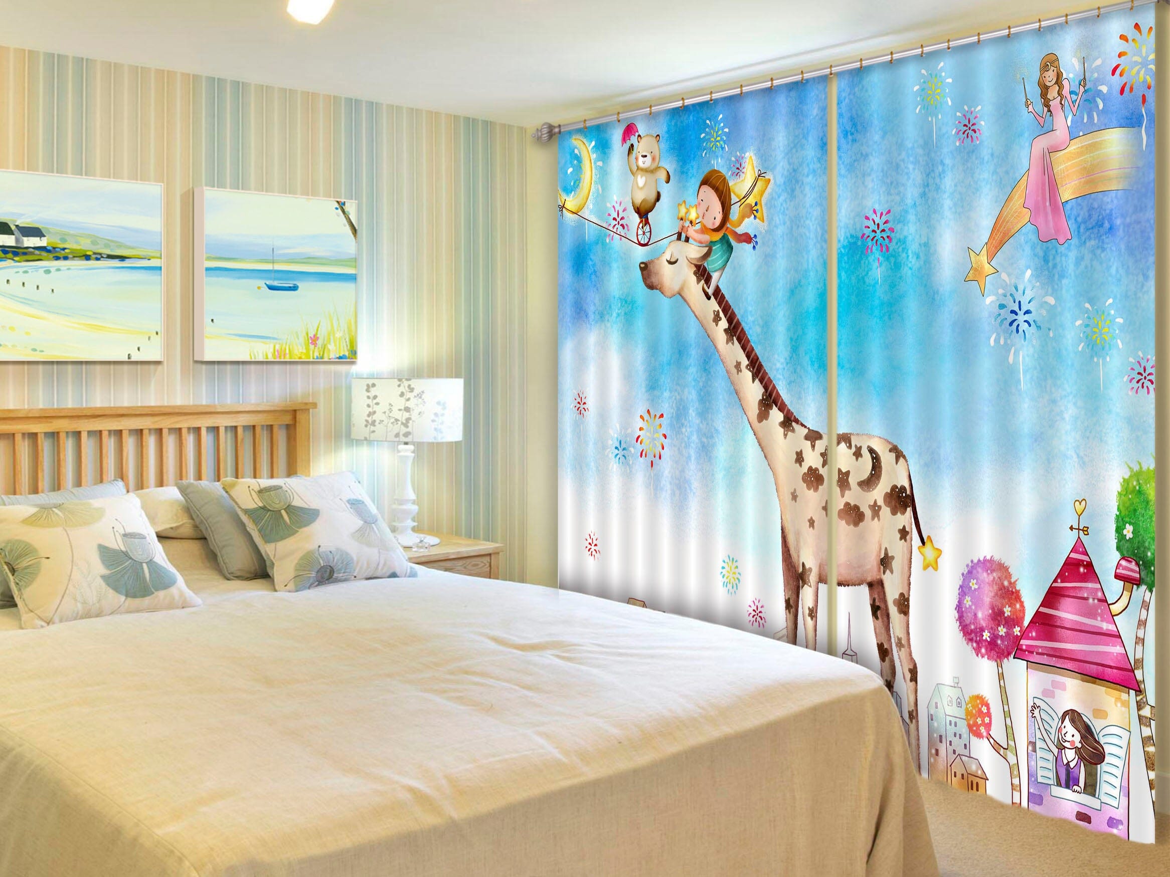 3D Cute Giraffe 732 Curtains Drapes Wallpaper AJ Wallpaper 