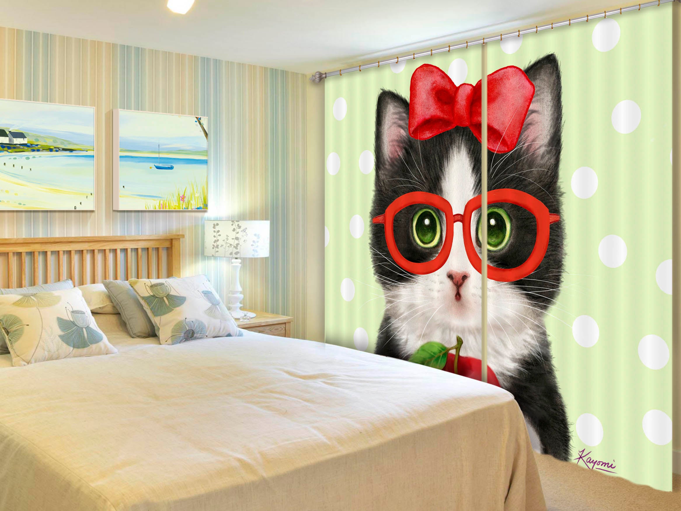 3D Apple Cat 9071 Kayomi Harai Curtain Curtains Drapes