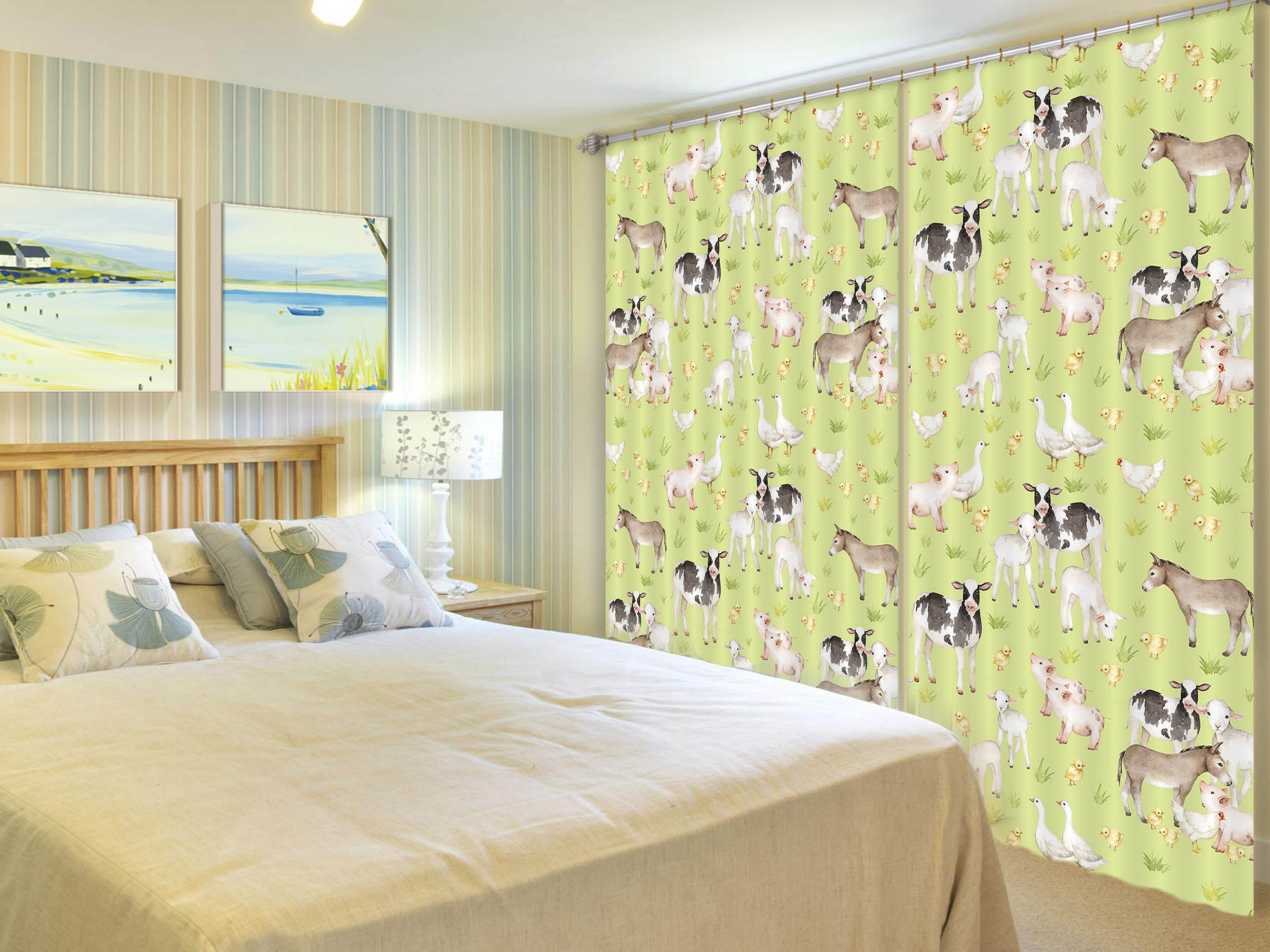 3D Cattle Chicken Sheep 140 Uta Naumann Curtain Curtains Drapes