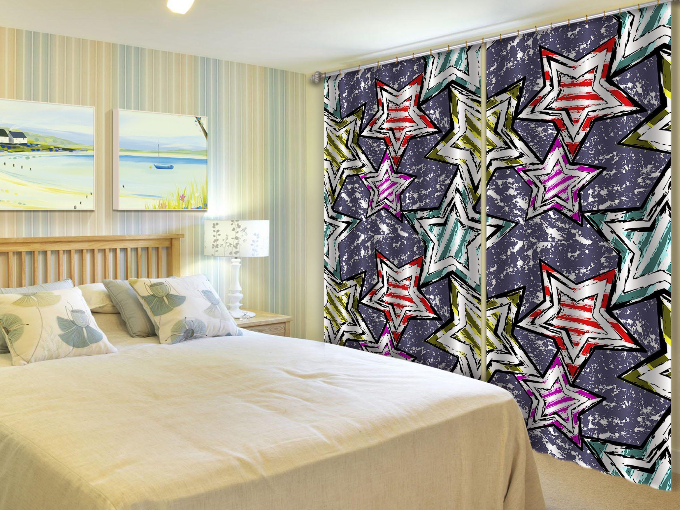 3D Stars Pattern 561 Curtains Drapes Wallpaper AJ Wallpaper 