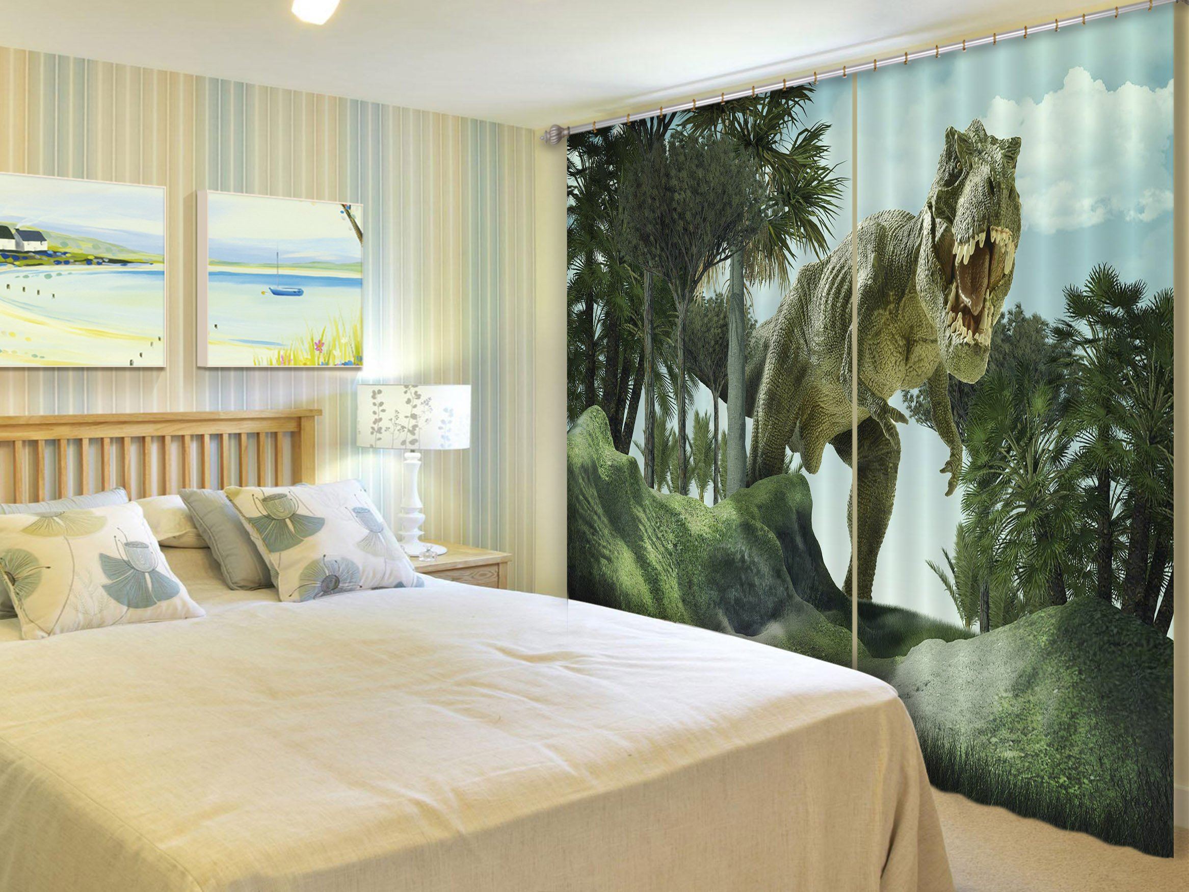 3D Moss Woods Dinosaur 155 Curtains Drapes Curtains AJ Creativity Home 
