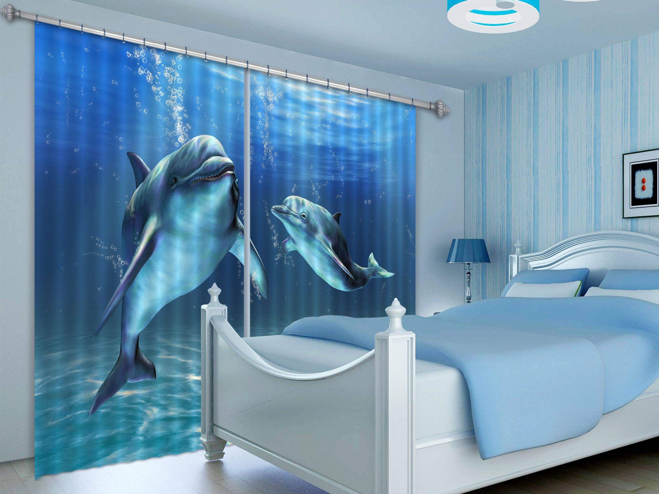 3D Sea Swimming Dolphins 145 Curtains Drapes Wallpaper AJ Wallpaper 