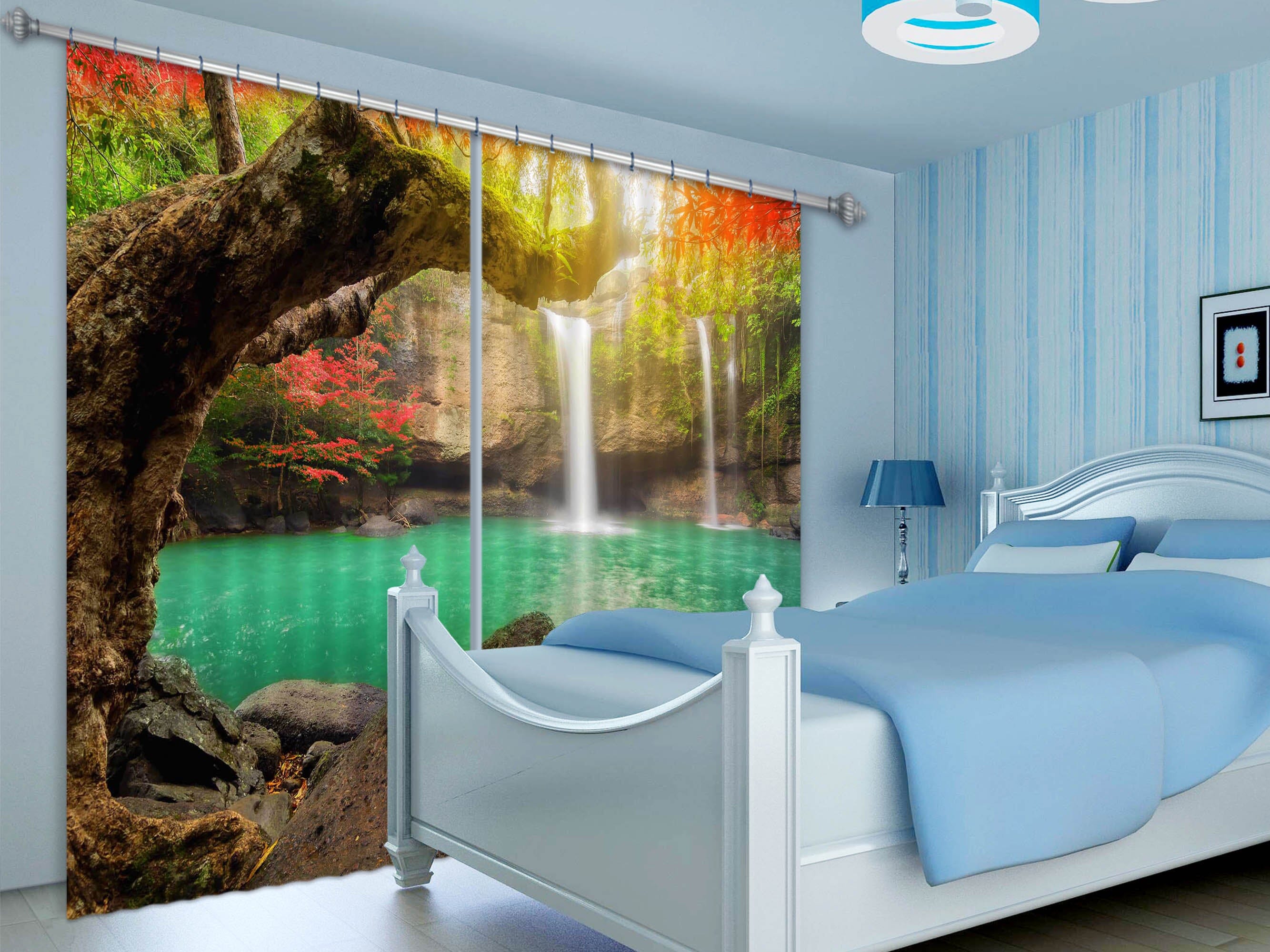 3D Sunset Waterfall 845 Curtains Drapes Wallpaper AJ Wallpaper 